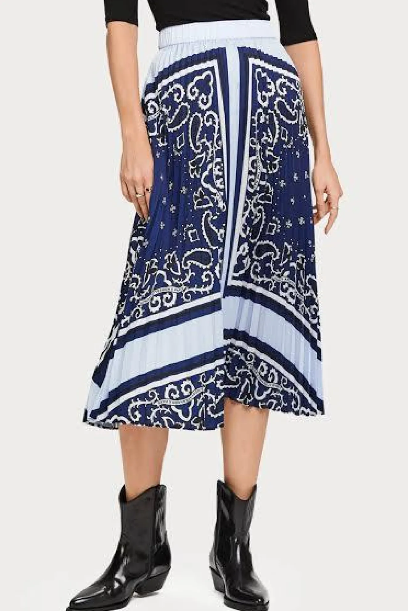 Scotch & Soda Pleated Plisse Blue Midi Skirt