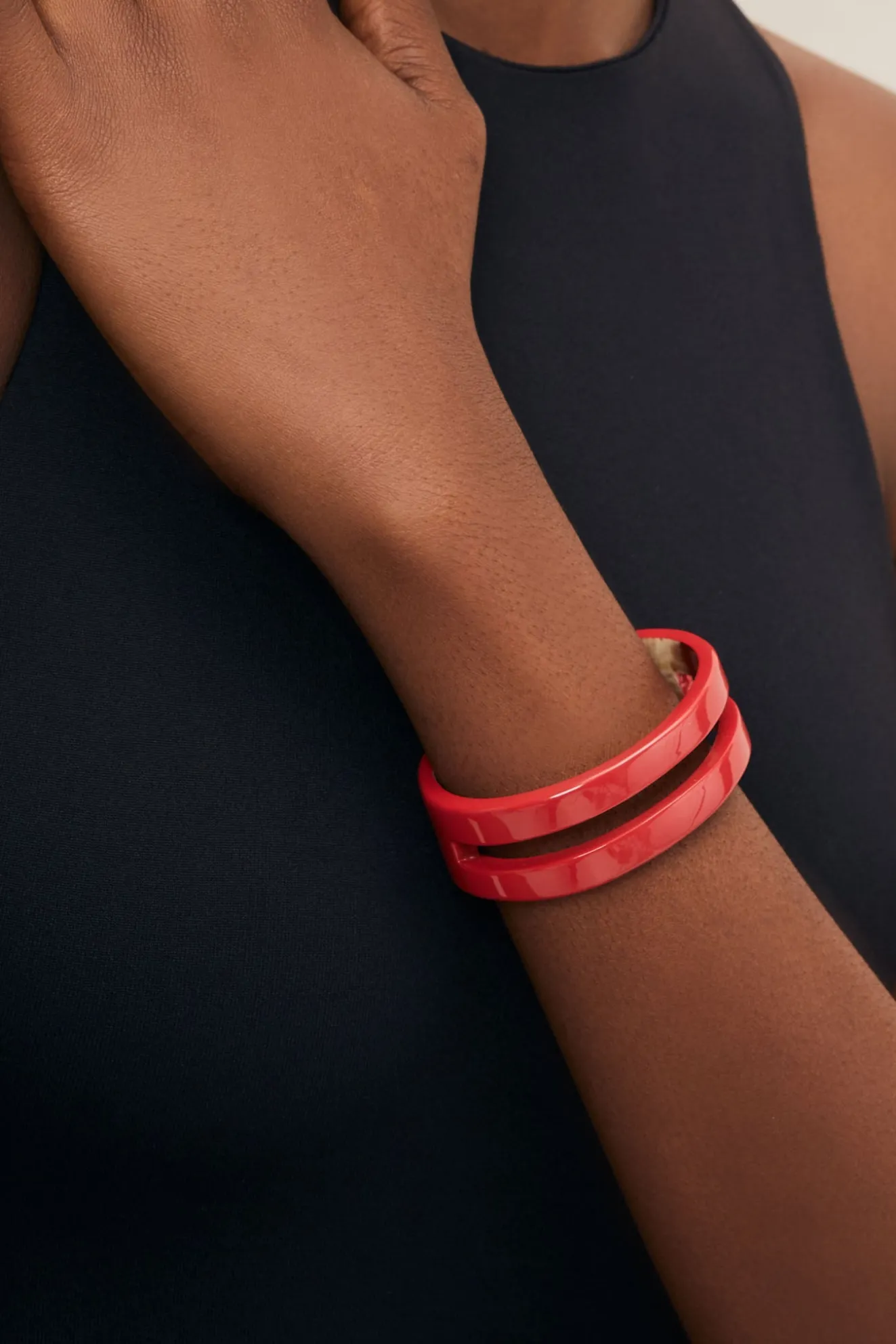Rose Red Horn Cut Out Cuff Bracelet