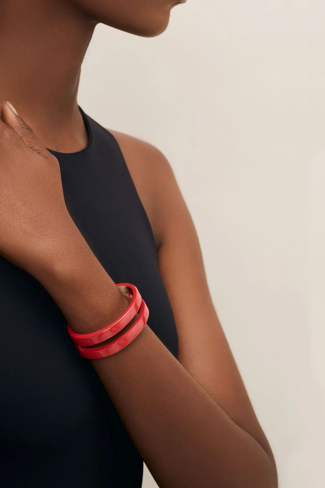 Rose Red Horn Cut Out Cuff Bracelet