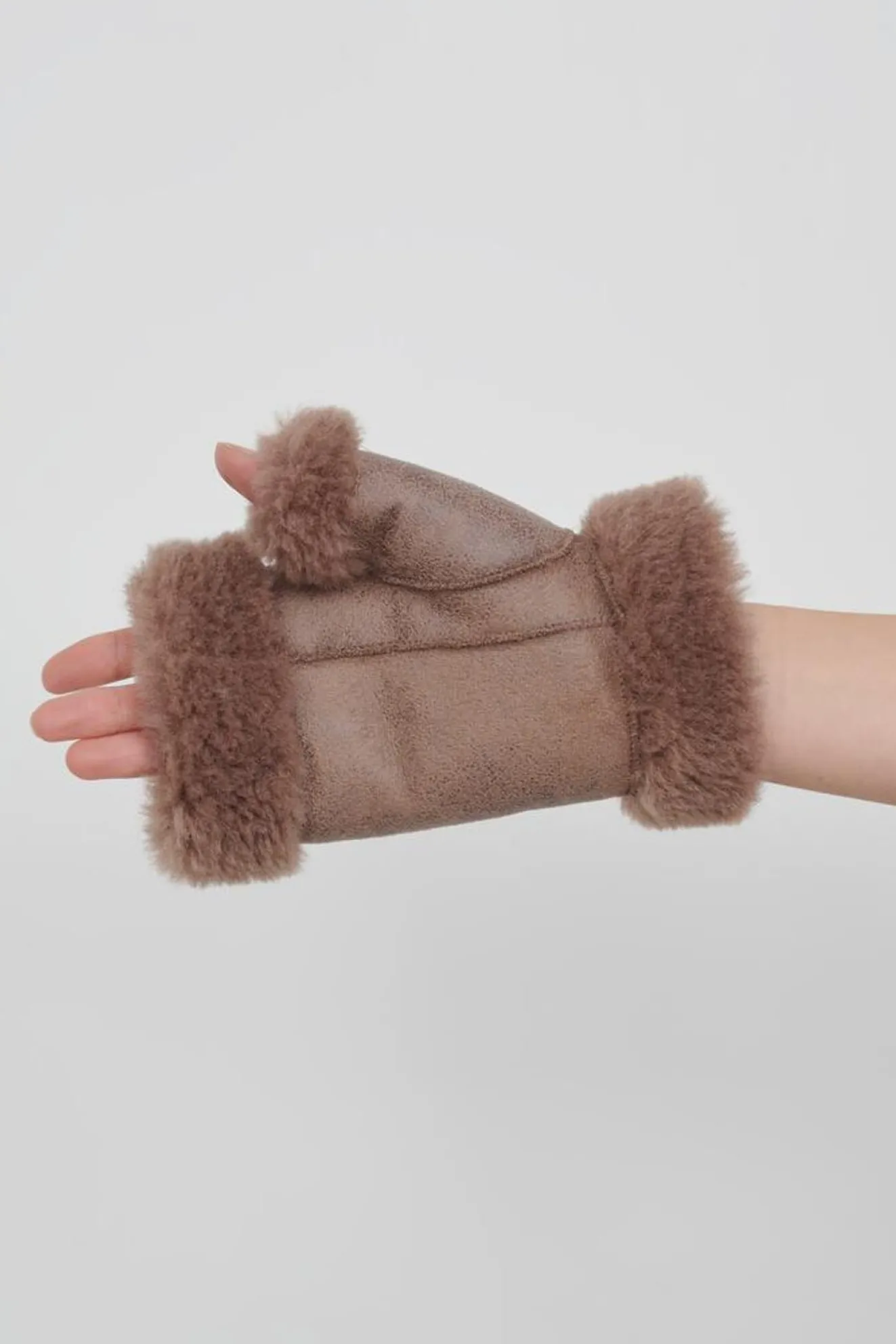 Jakke Sandy Faux Fur Fingerless Mushroom Mittens