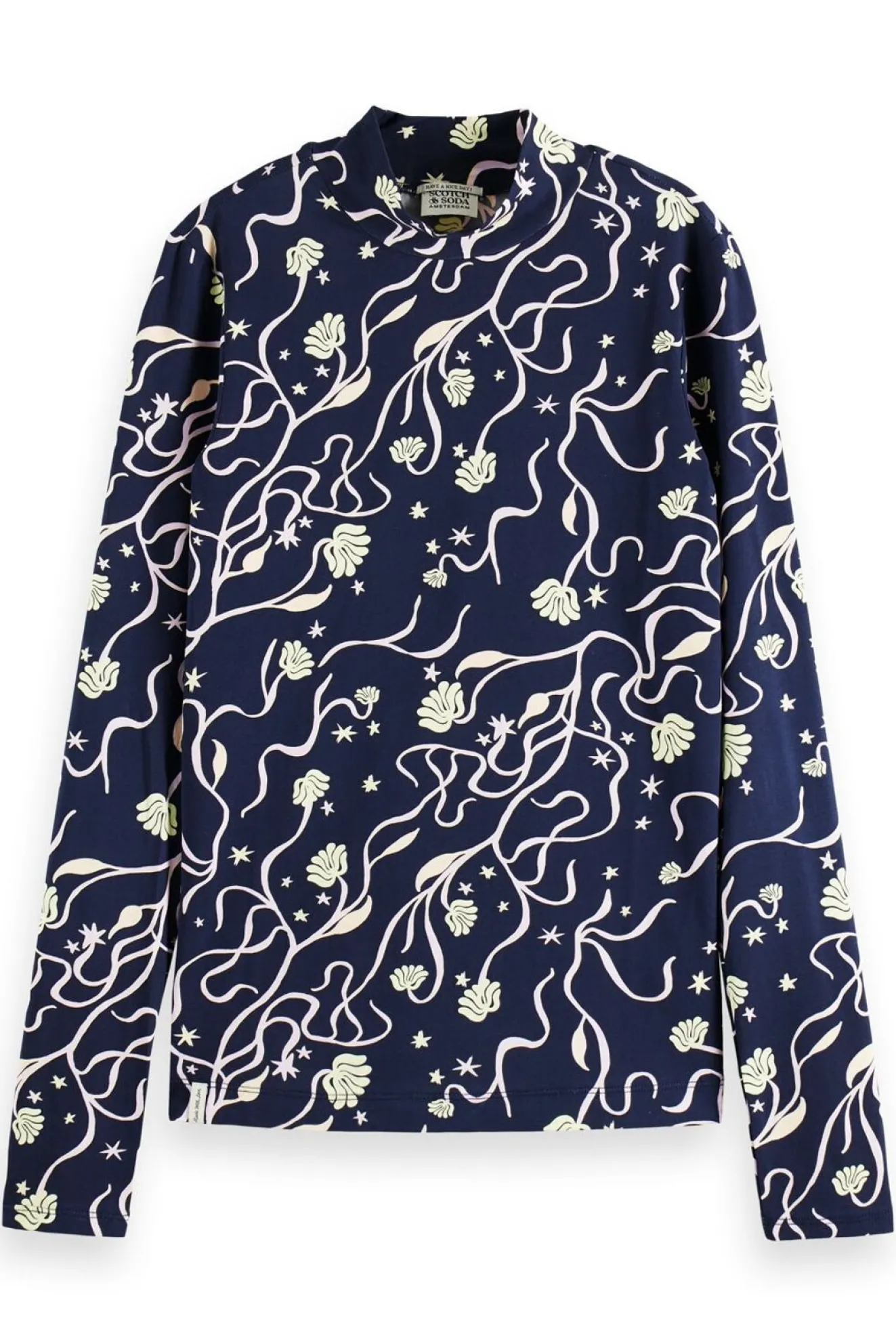 Scotch & Soda Printed Turtle Neck Organic Cotton Top