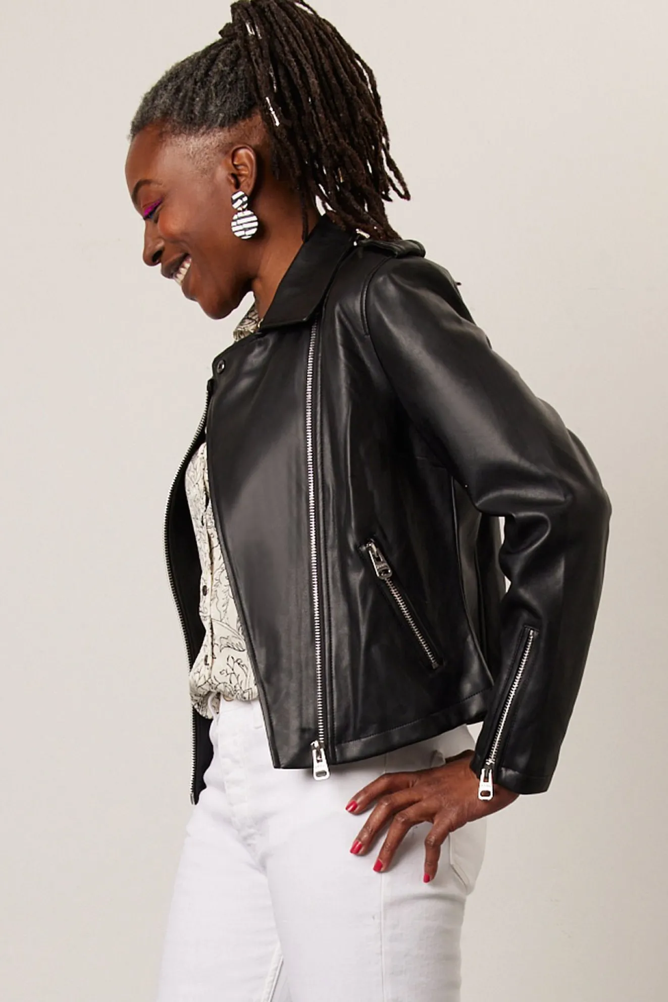 Jakke Beau Faux Leather Black Biker Jacket