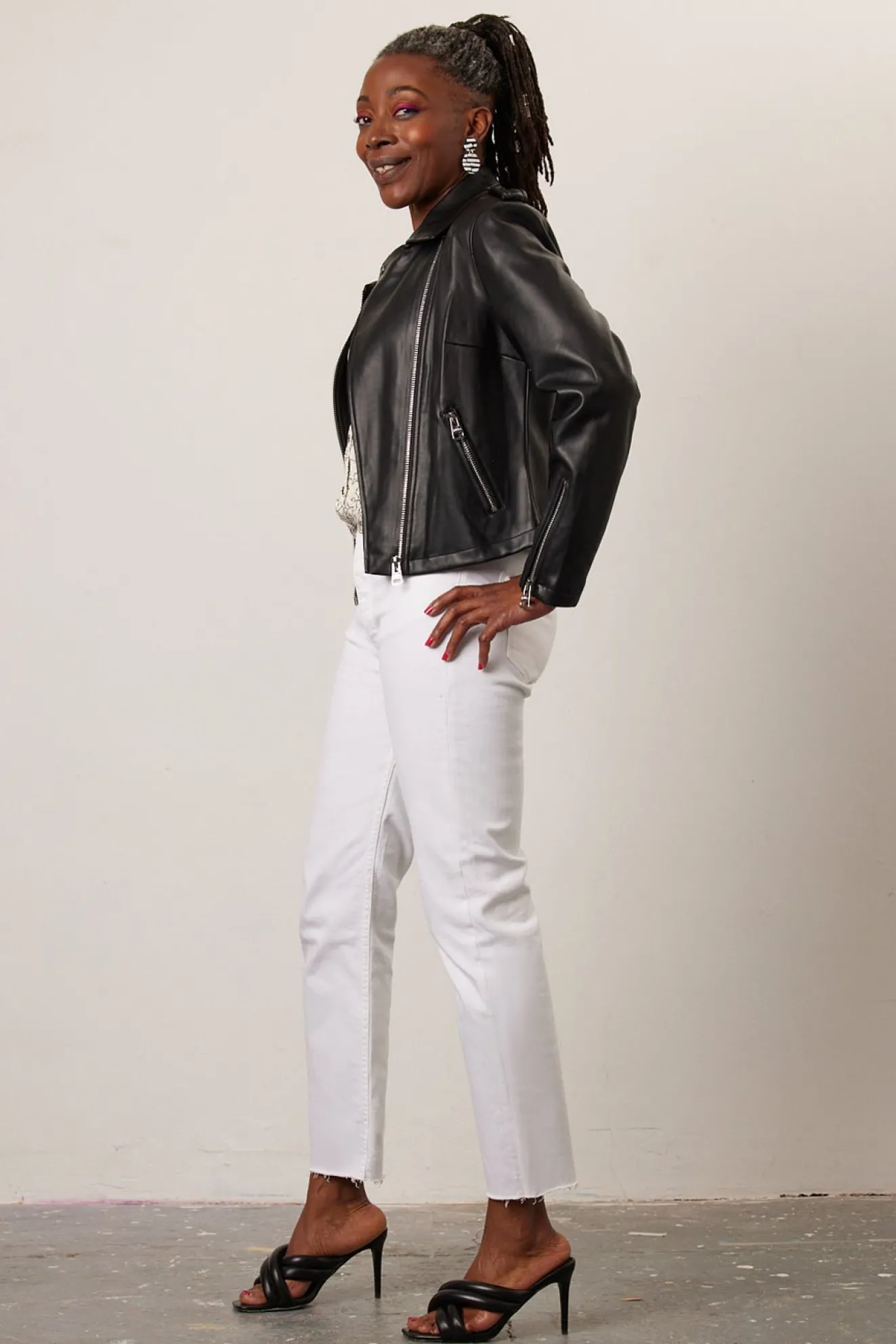 Jakke Beau Faux Leather Black Biker Jacket