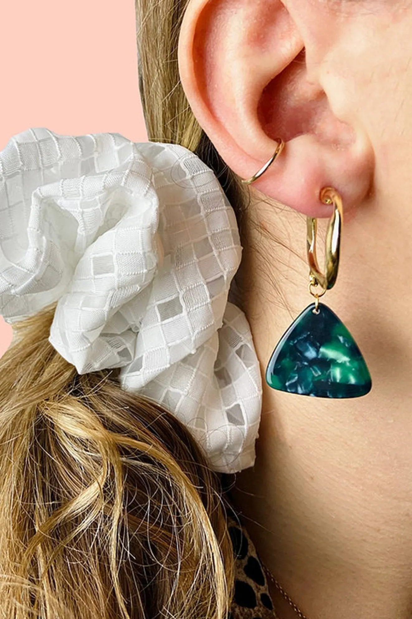 Chunky Bottle Green Triangular Dangle Studs