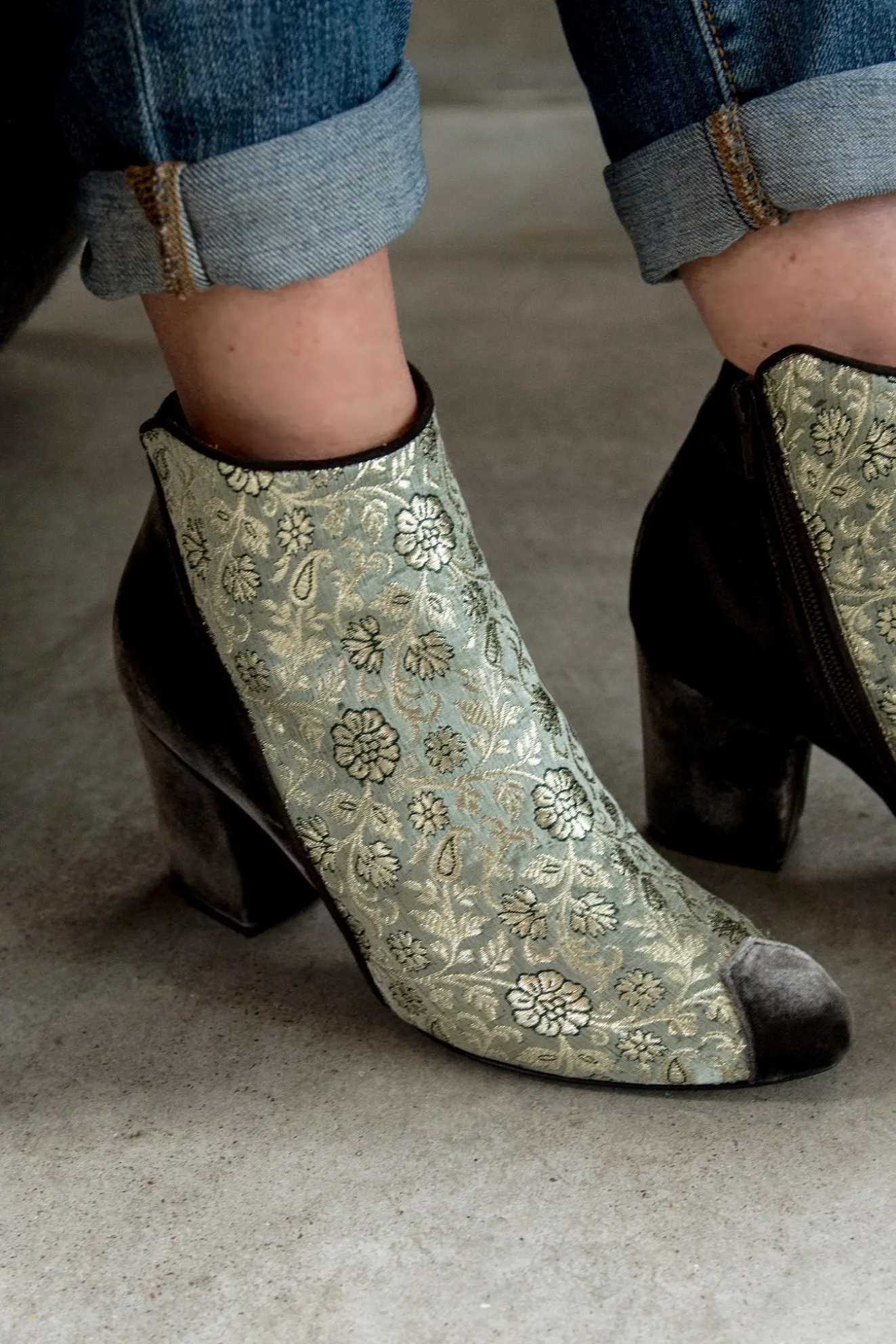 Golden Rose Of Banaras Velvet Ankle Boots