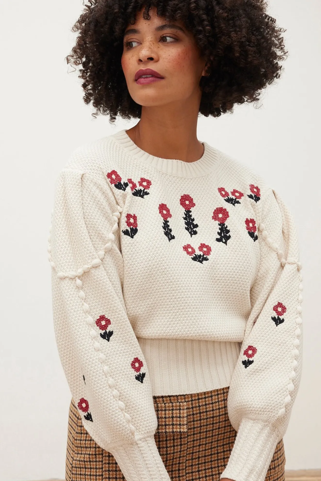 Fabienne Chapot Rizo Floral Embroidered Cream Jumper