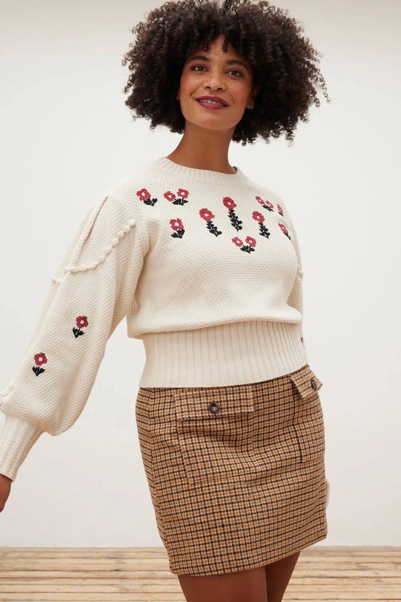 Fabienne Chapot Rizo Floral Embroidered Cream Jumper