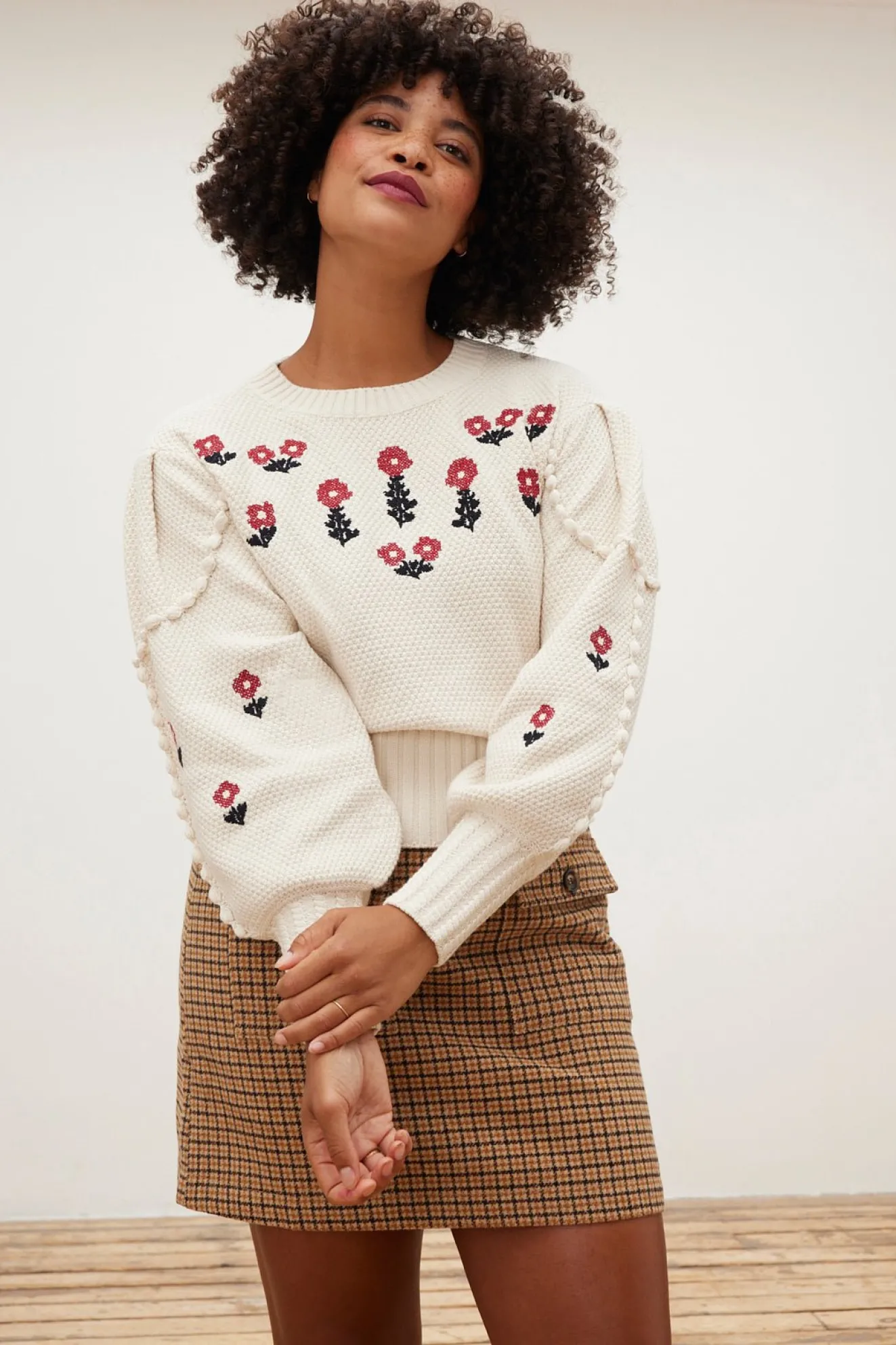 Fabienne Chapot Rizo Floral Embroidered Cream Jumper