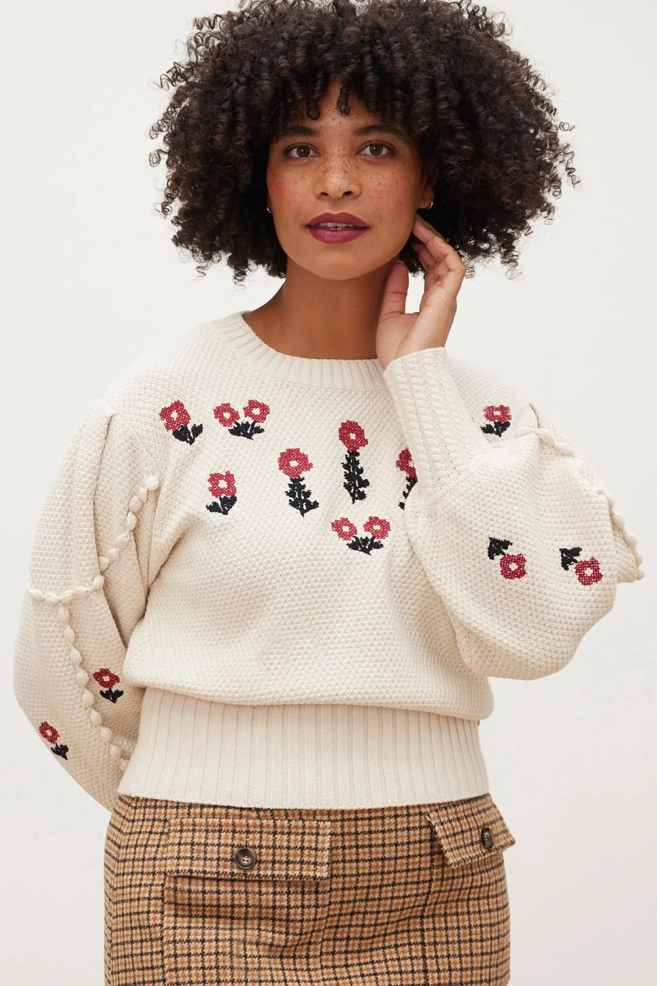 Fabienne Chapot Rizo Floral Embroidered Cream Jumper