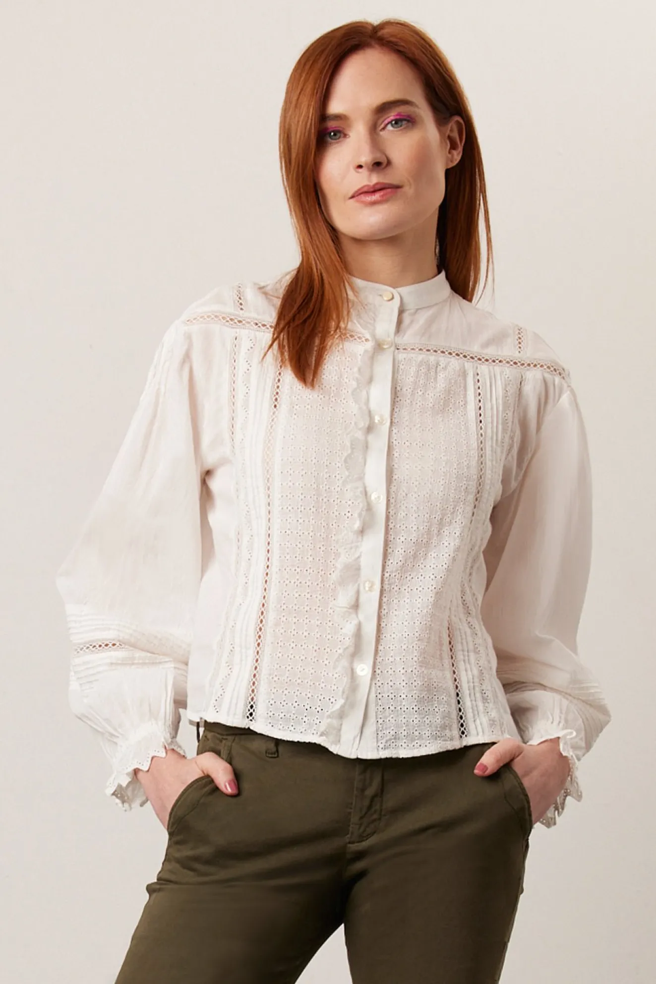 Scotch & Soda Organic Cotton Broderie Anglaise White Shirt