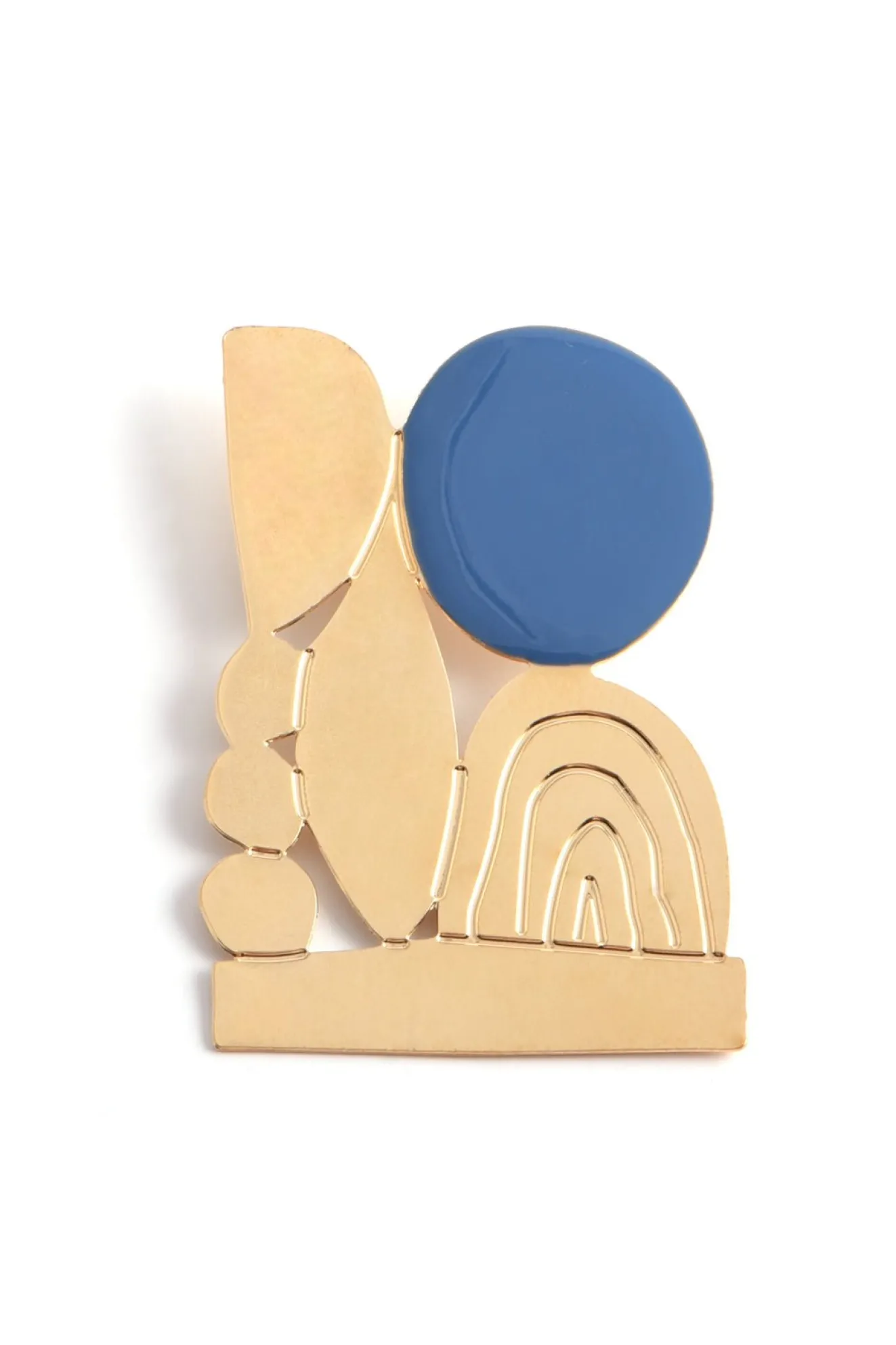 Abstract Blue & Gold Engraved Brooch