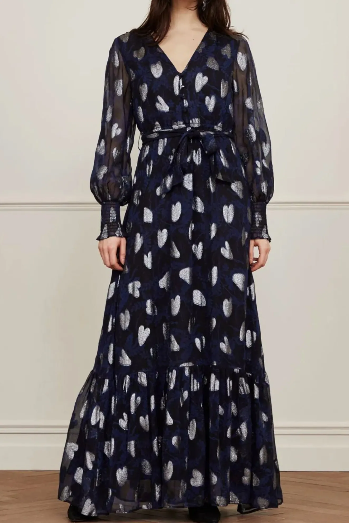 Fabienne Chapot Chacha Metallic Heart Print Maxi Dress