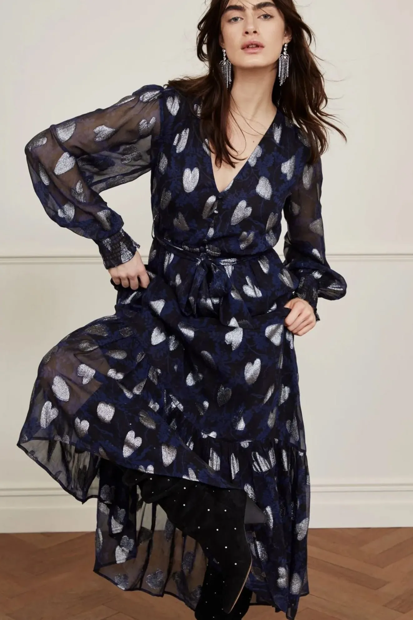 Fabienne Chapot Chacha Metallic Heart Print Maxi Dress