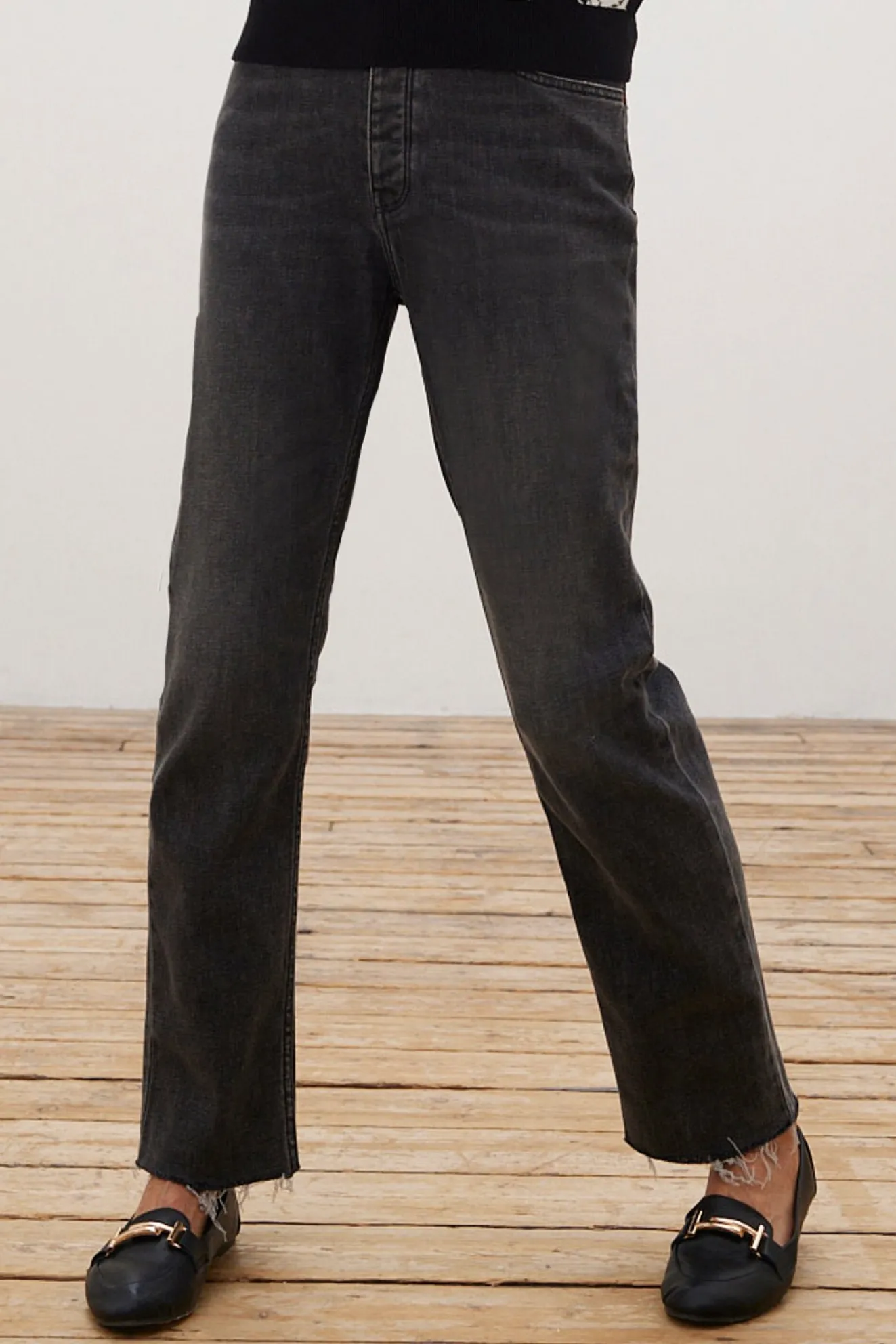 Reiko Milo Black Wash High Waisted Straight Jeans