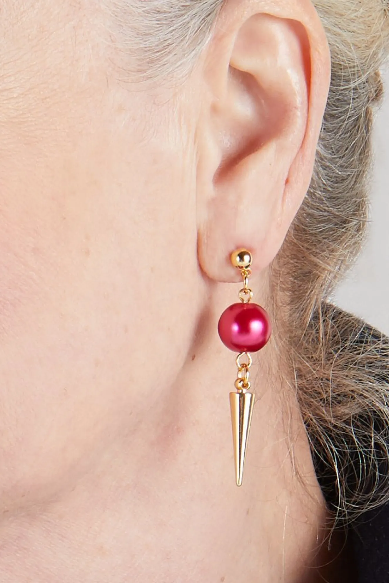 Strike Out Ageism Charity Crystal Pink Pearl & Gold Plated Spike Earrings