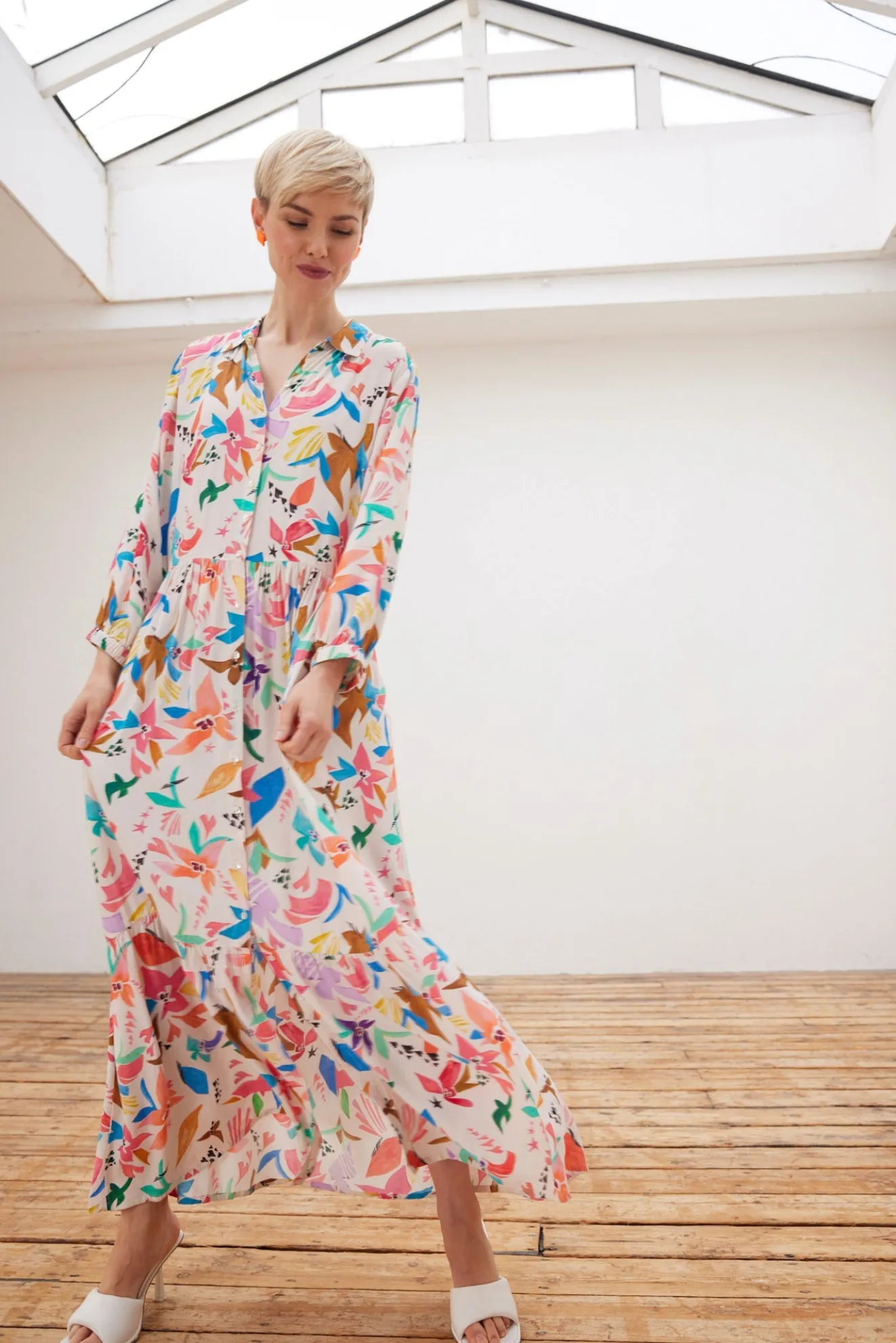 Pom Amsterdam Origami Fest Ecru Maxi Dress