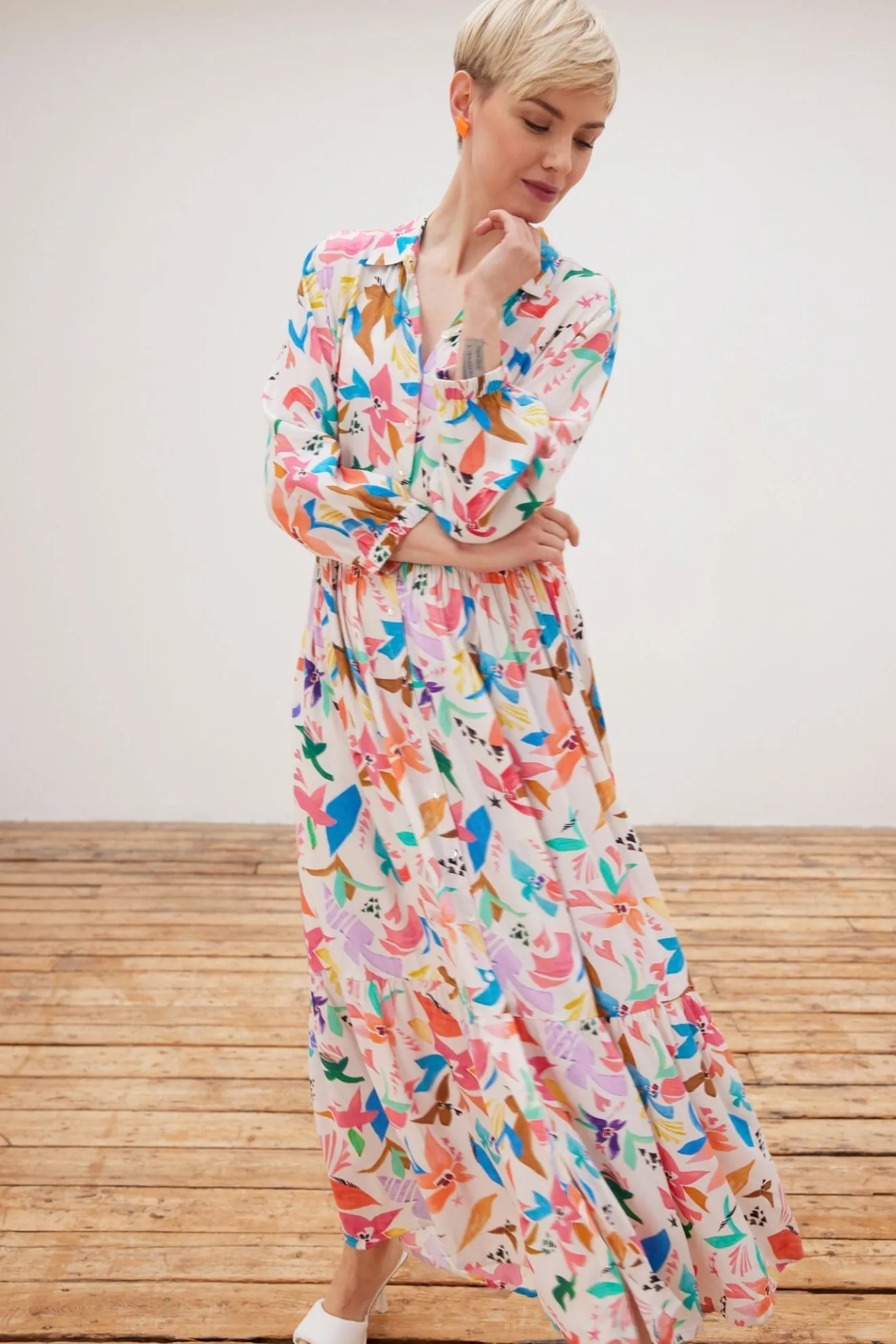 Pom Amsterdam Origami Fest Ecru Maxi Dress