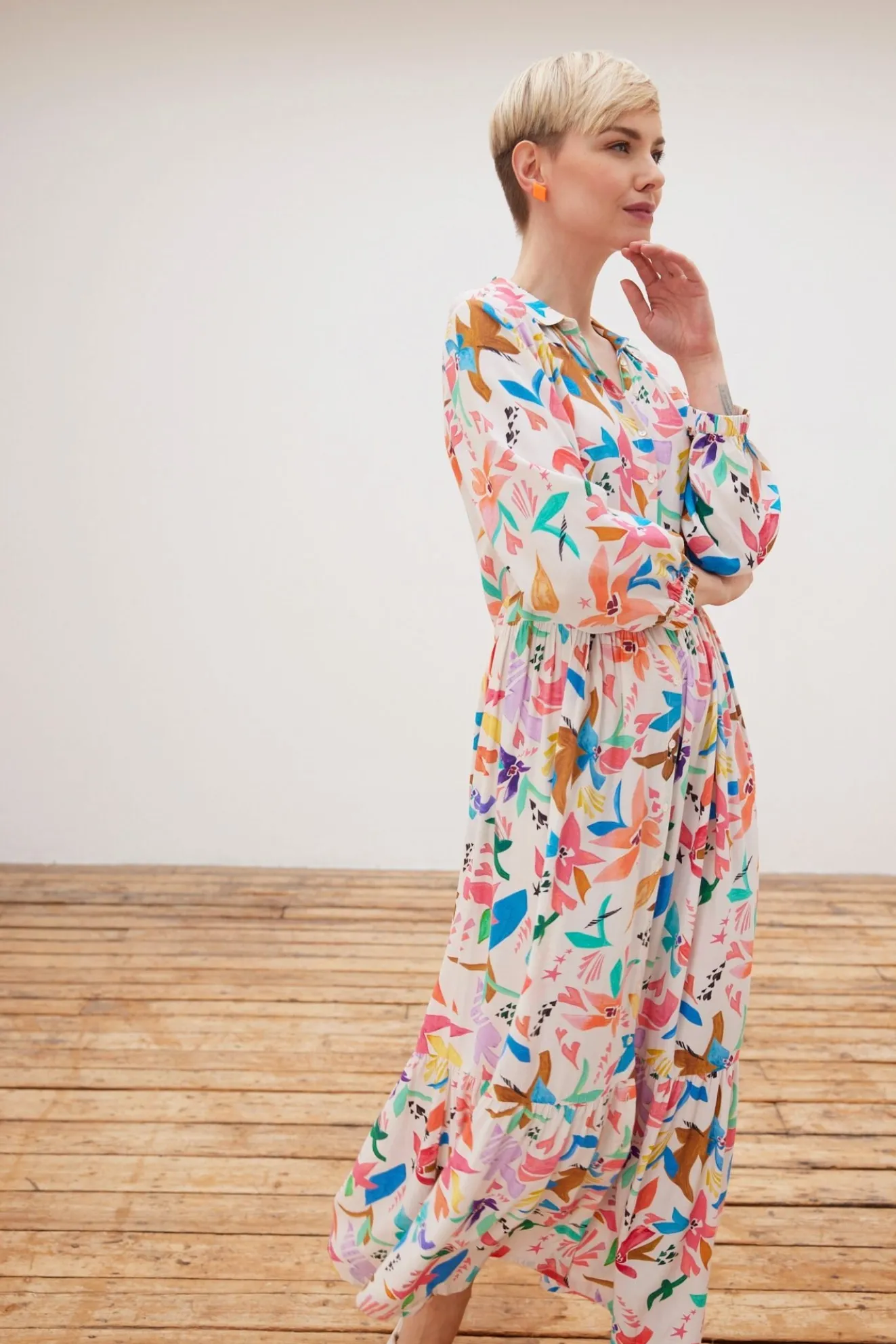 Pom Amsterdam Origami Fest Ecru Maxi Dress