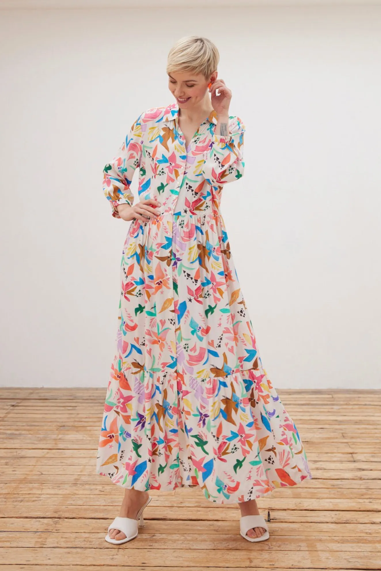 Pom Amsterdam Origami Fest Ecru Maxi Dress