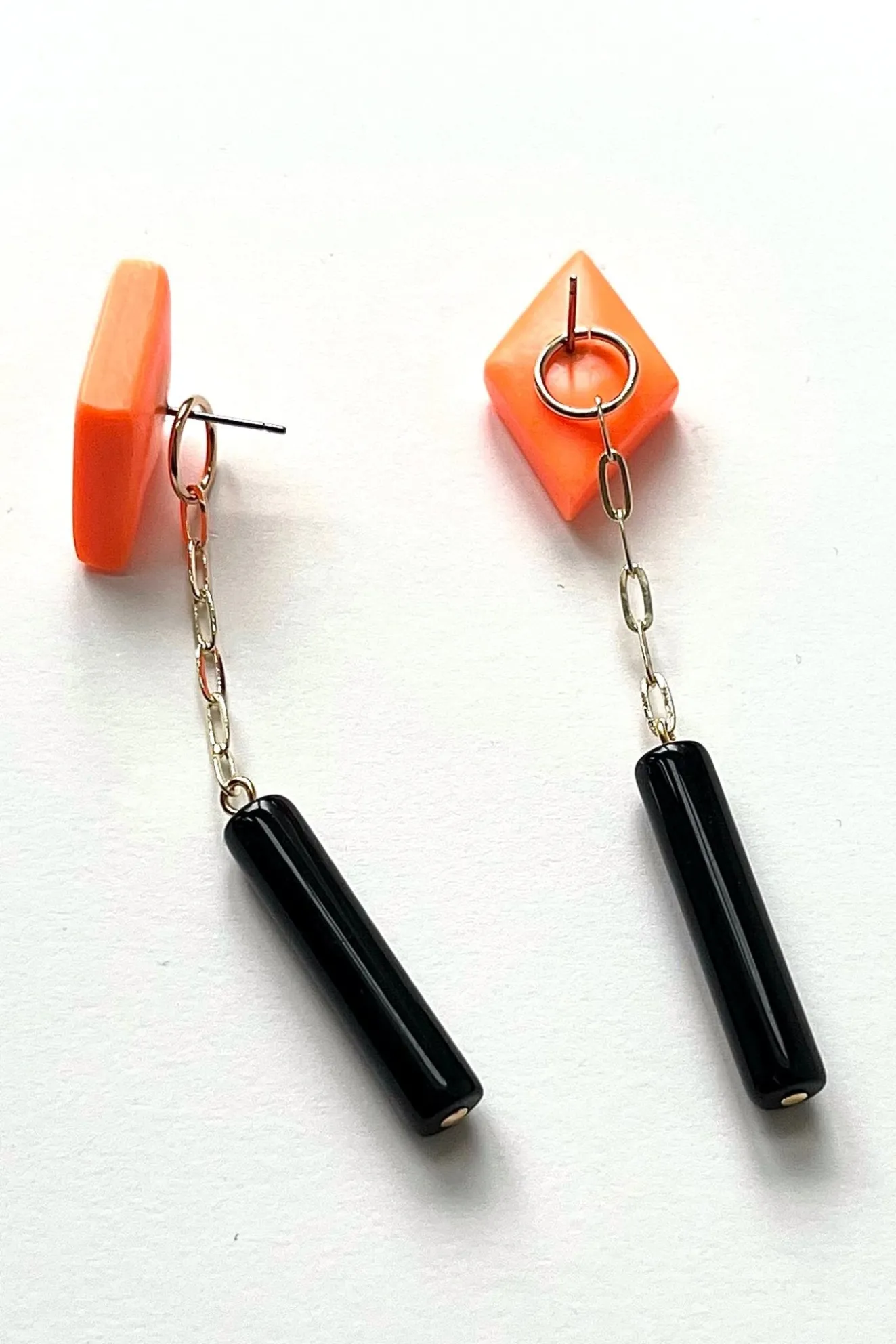 Gaia Orange With Black Beads 2-In-1 Earrings