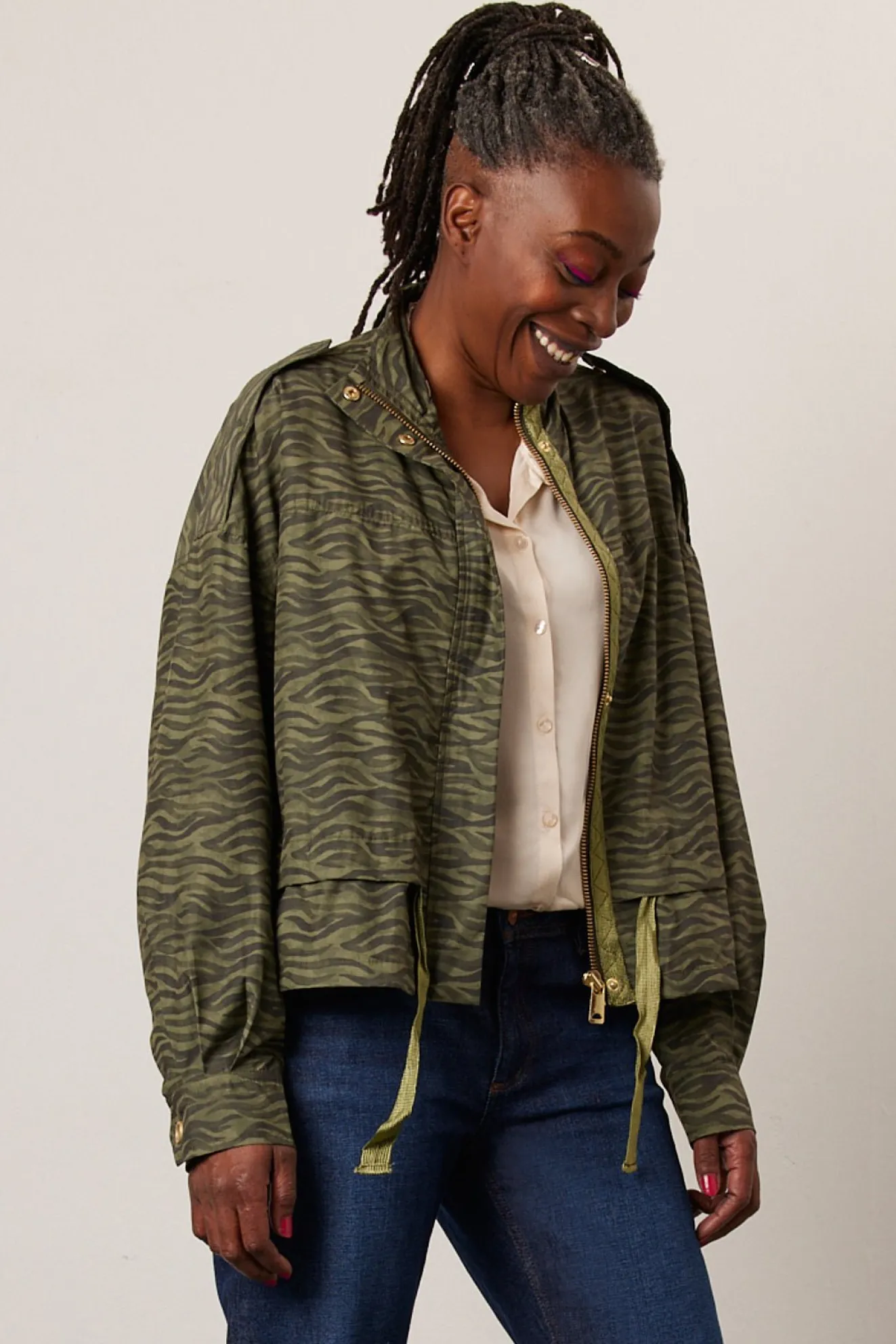 Scotch & Soda Striped Loose Fit Khaki Jacket