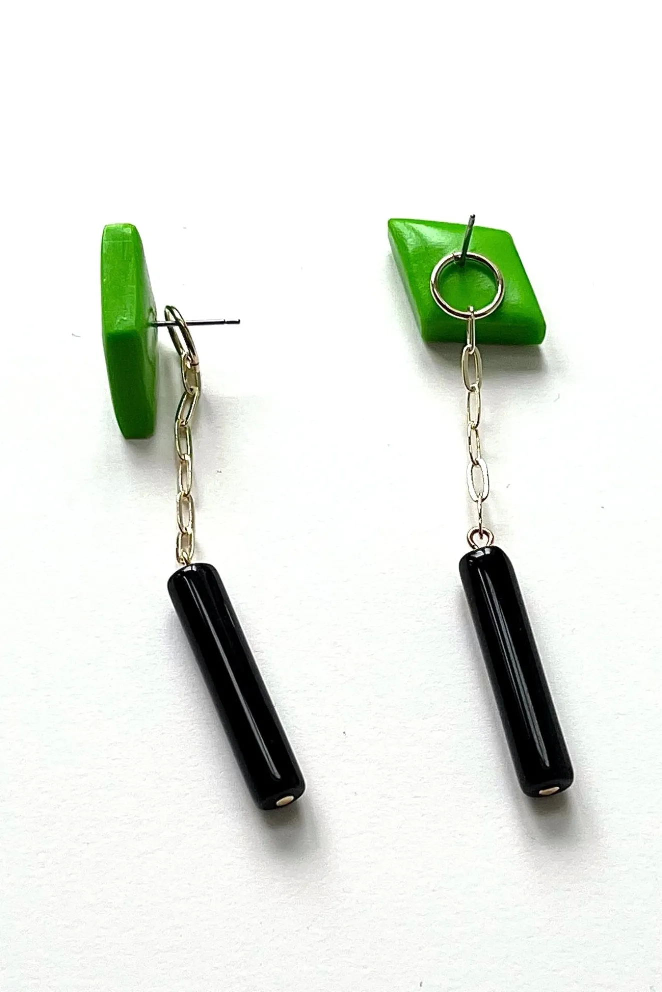 Gaia Spring Green With Black Beads 2-In-1 Earrings