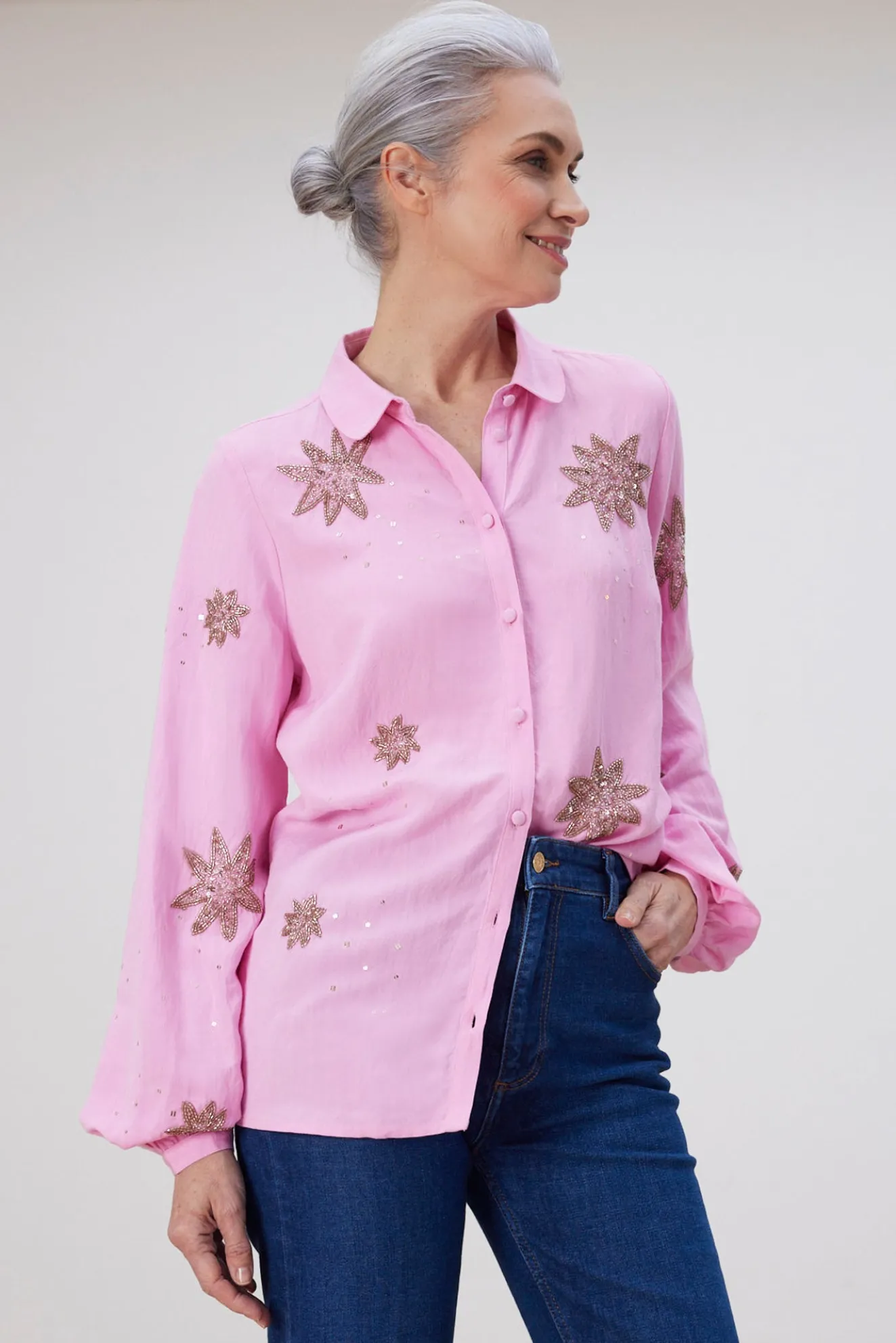 Fabienne Chapot Fleur Embellished Pink Blouse