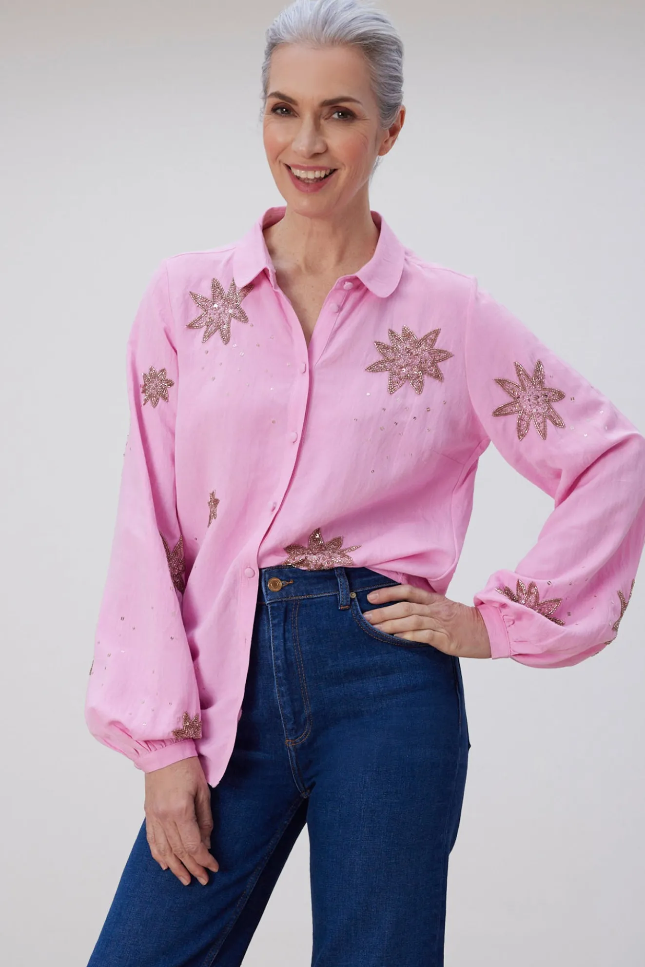 Fabienne Chapot Fleur Embellished Pink Blouse