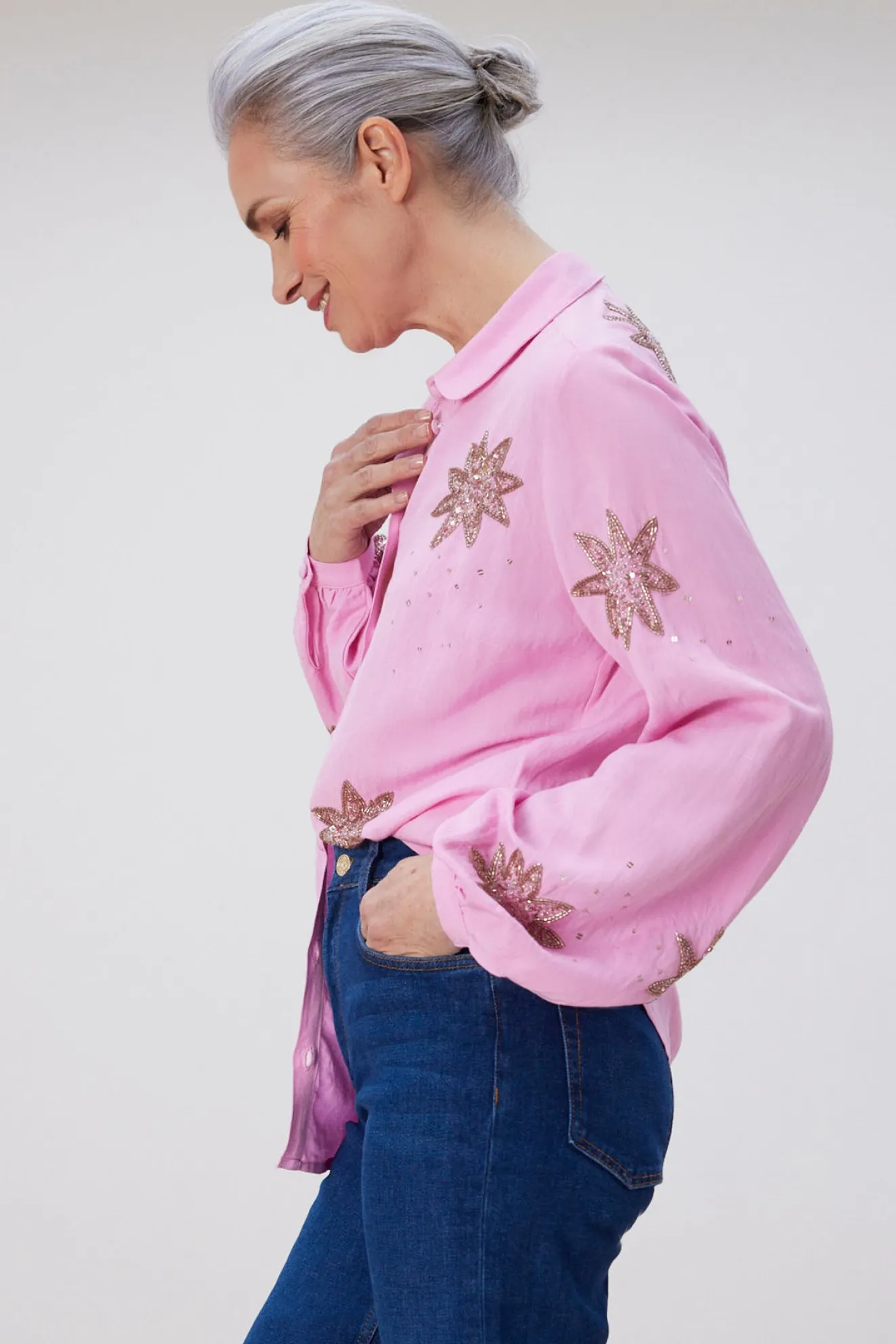 Fabienne Chapot Fleur Embellished Pink Blouse
