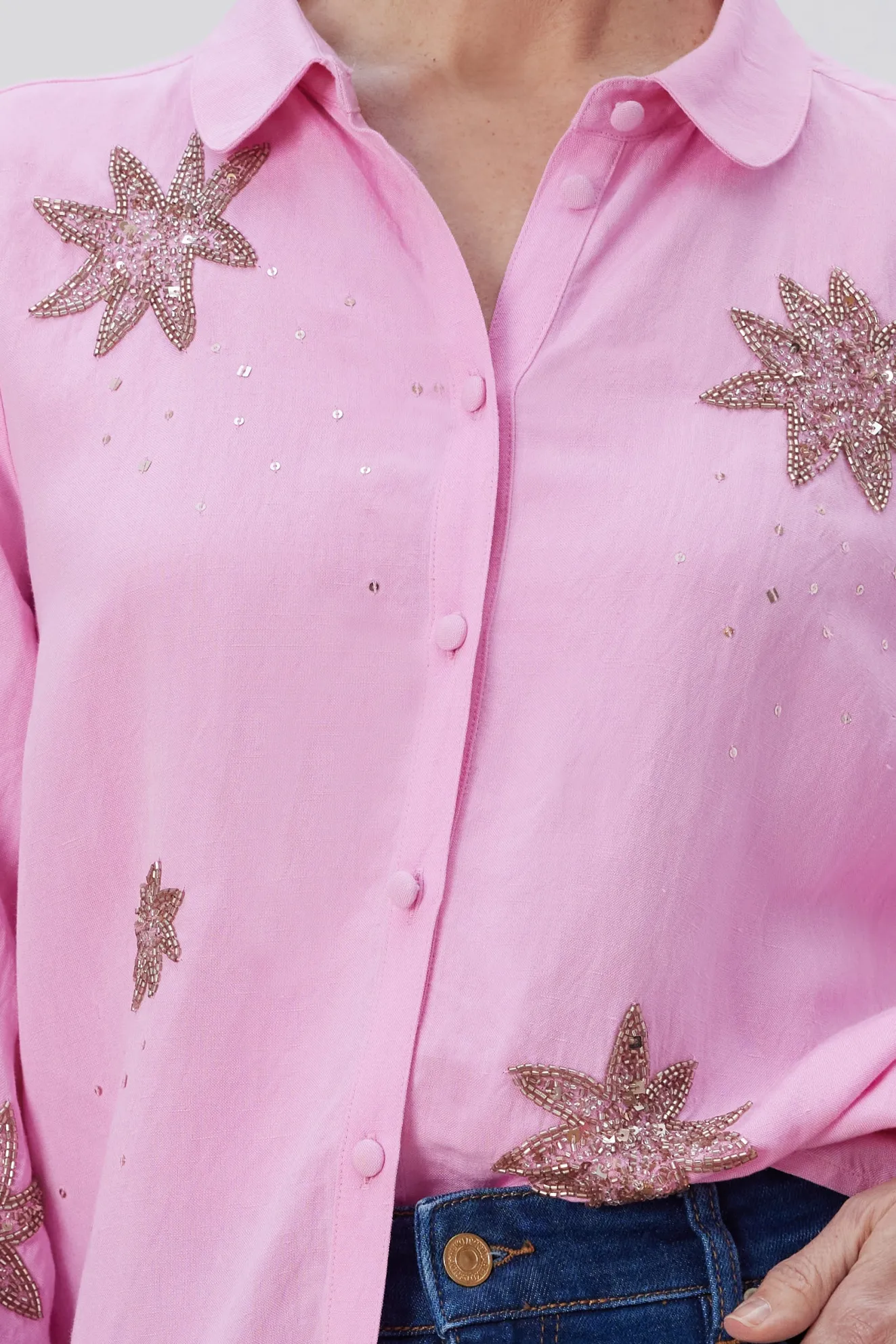 Fabienne Chapot Fleur Embellished Pink Blouse