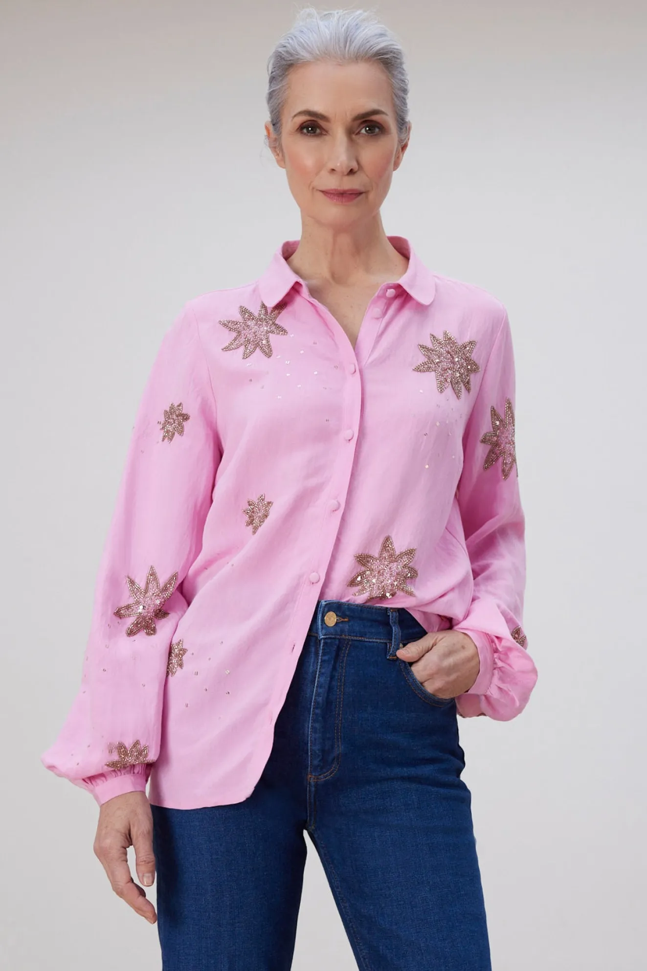Fabienne Chapot Fleur Embellished Pink Blouse