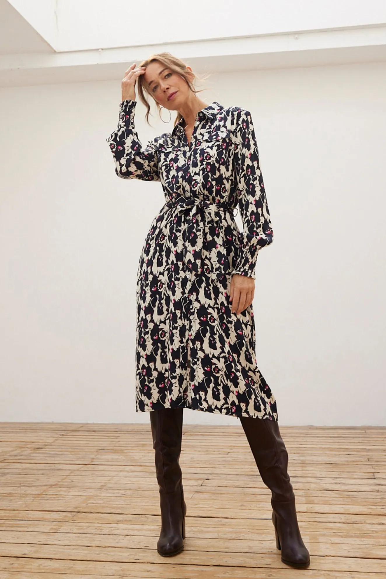 Pom Amsterdam Flowers Black & White Midi Dress