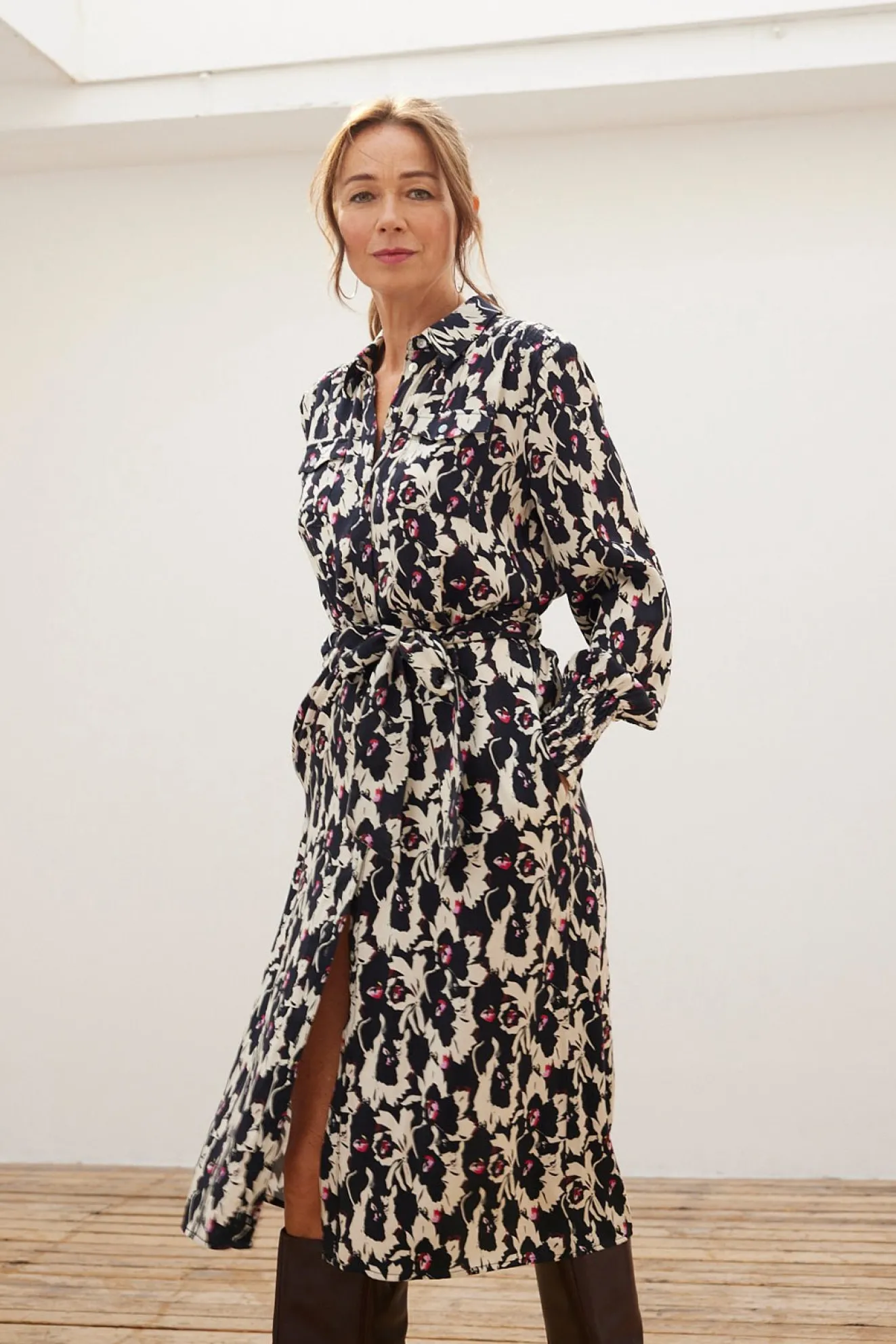 Pom Amsterdam Flowers Black & White Midi Dress
