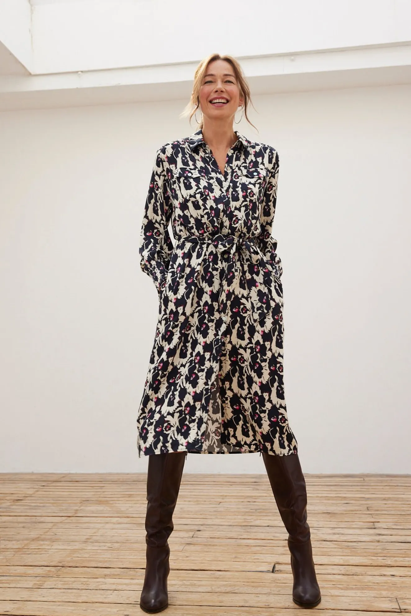 Pom Amsterdam Flowers Black & White Midi Dress