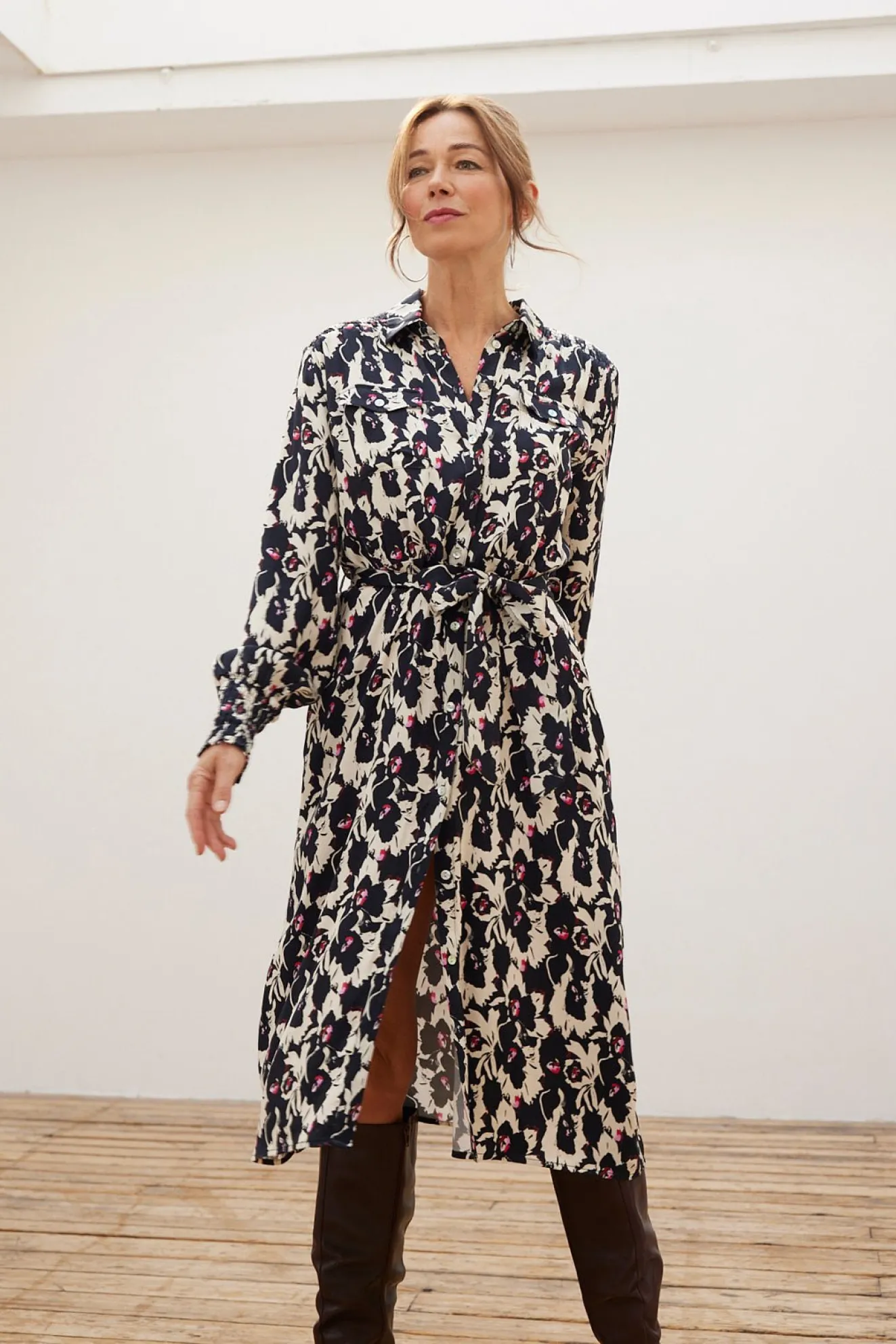 Pom Amsterdam Flowers Black & White Midi Dress