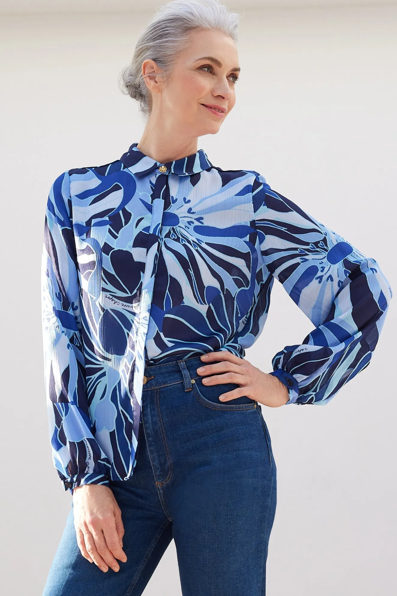 Fabienne Chapot Frida Riviera Blue Floral Blouse
