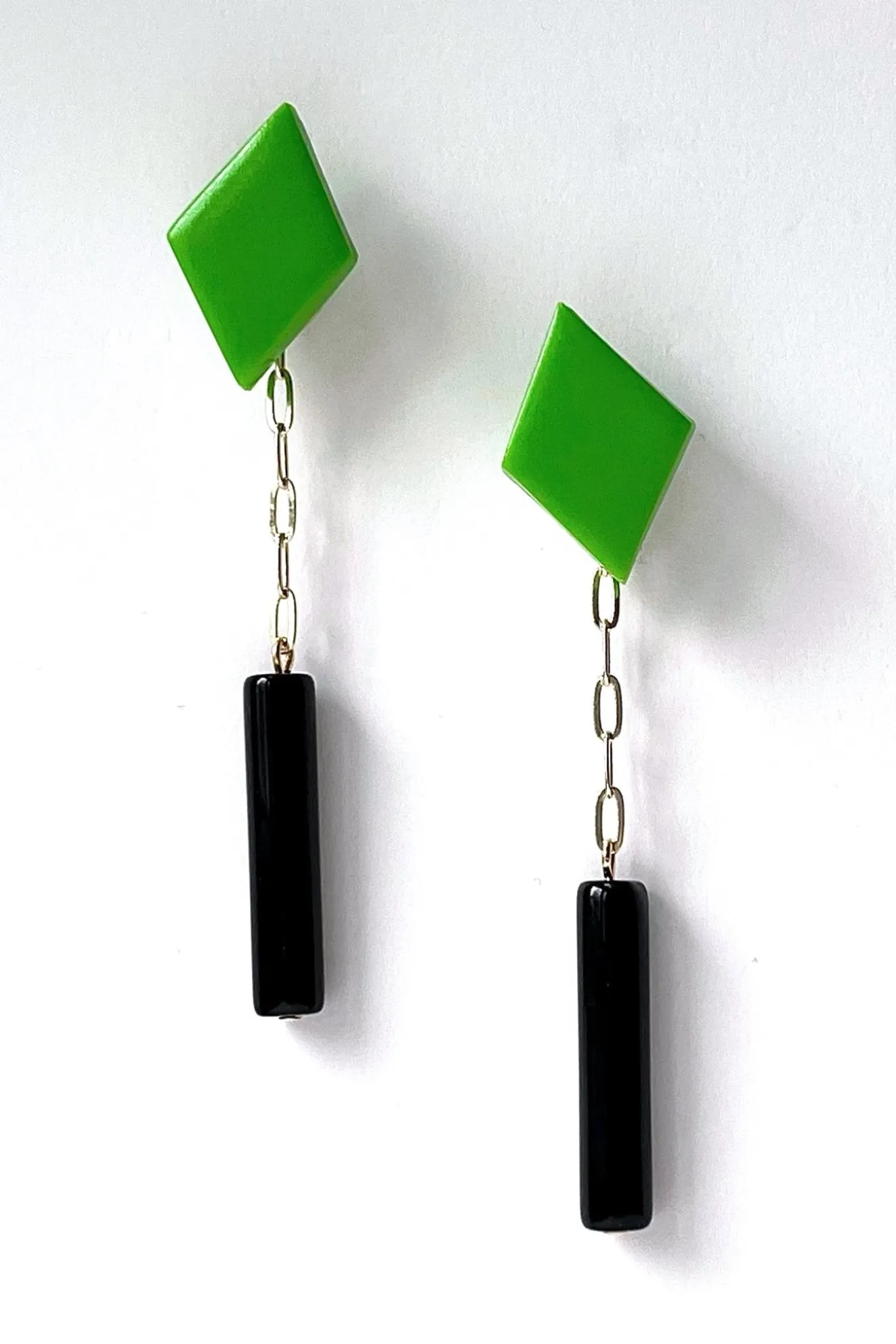 Gaia Spring Green With Black Beads 2-In-1 Earrings