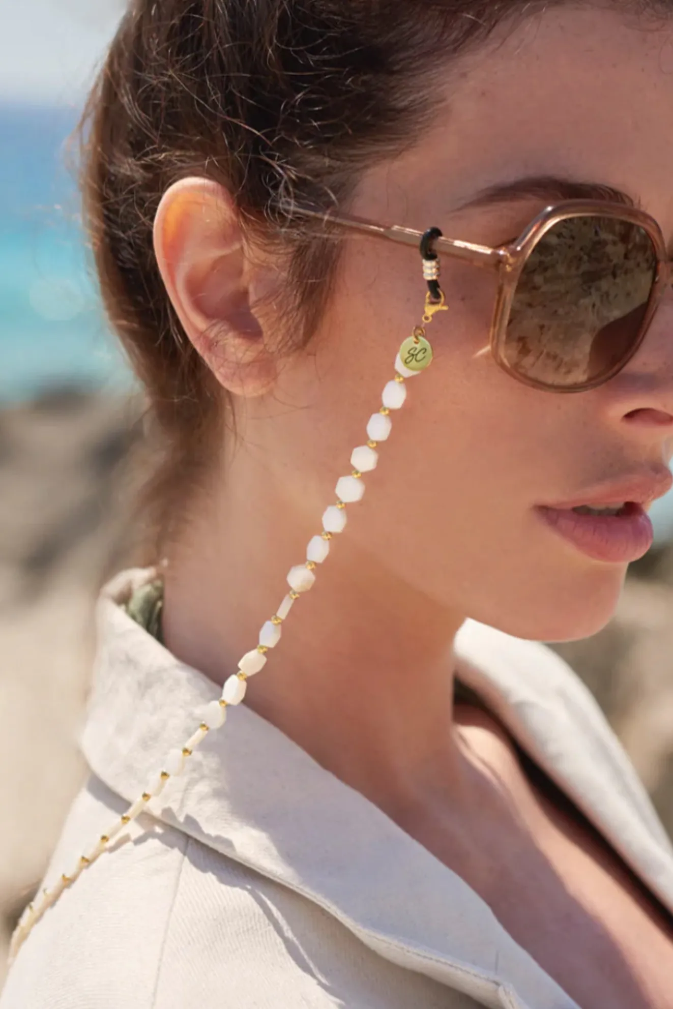 Maya White Hexagon Glasses Chain