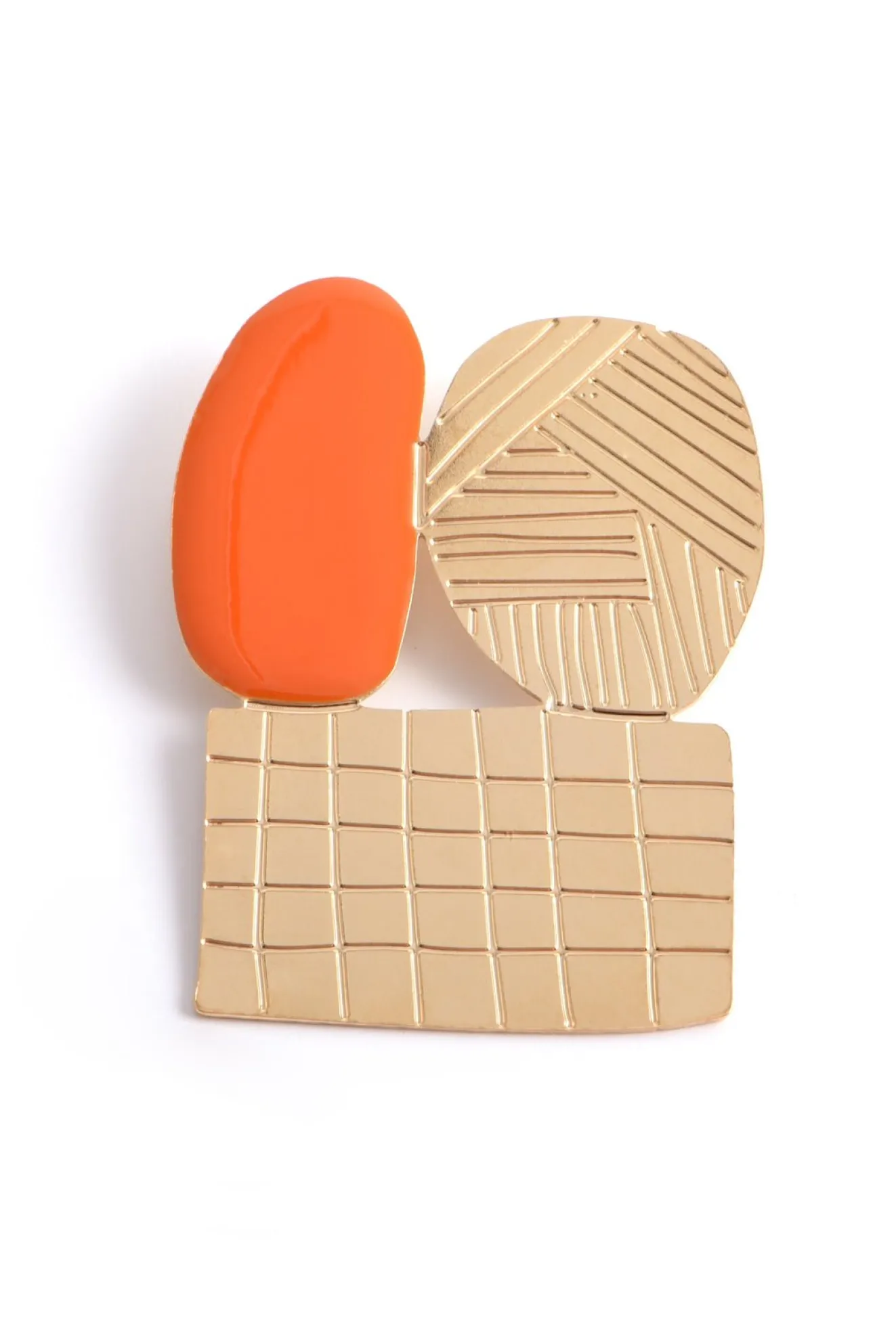 Tutti Engraved Gold & Orange Abstract Brooch