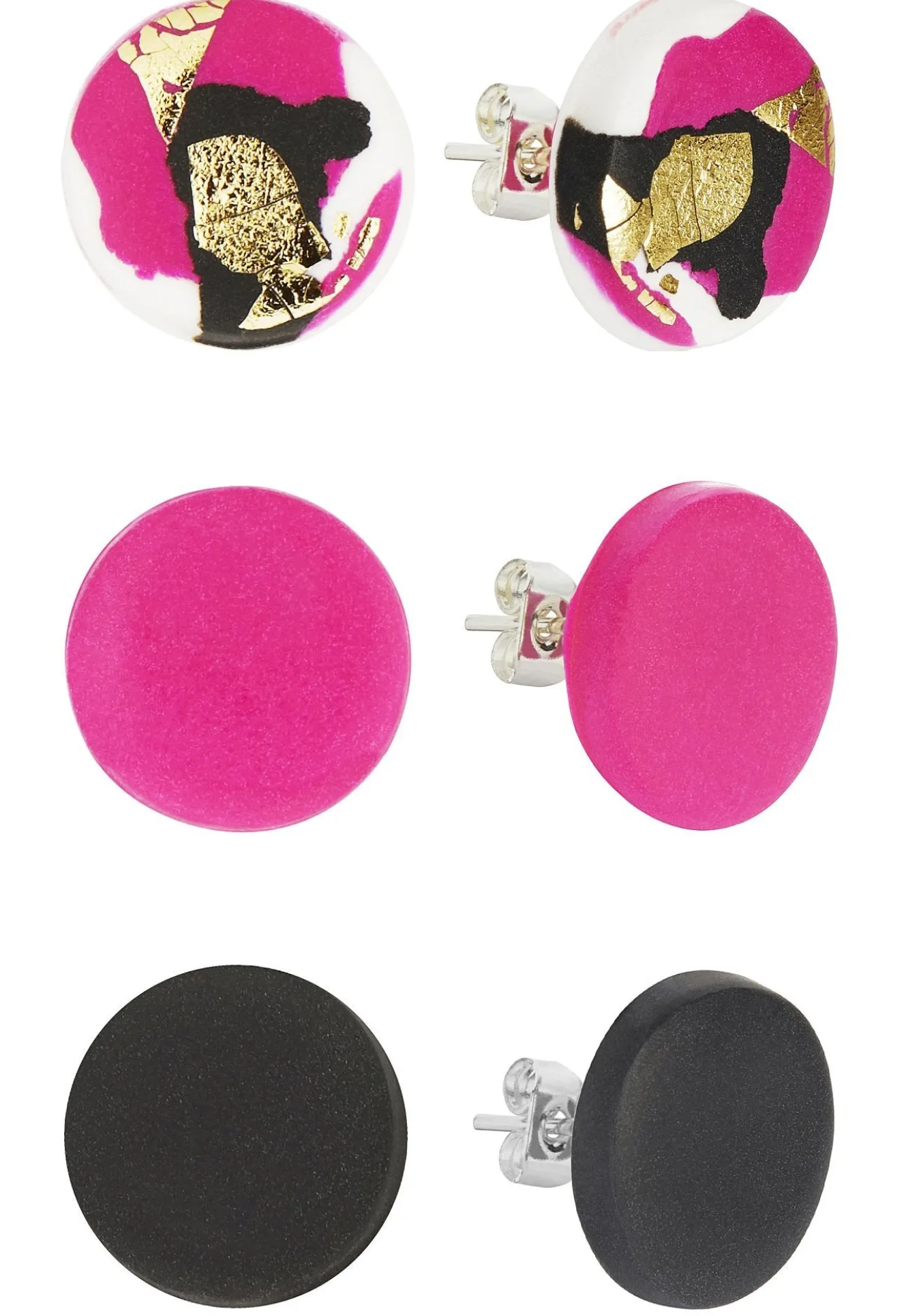 Strike Out Ageism Charity Pink, Black & Gold Set Of 3 Stud Earrings