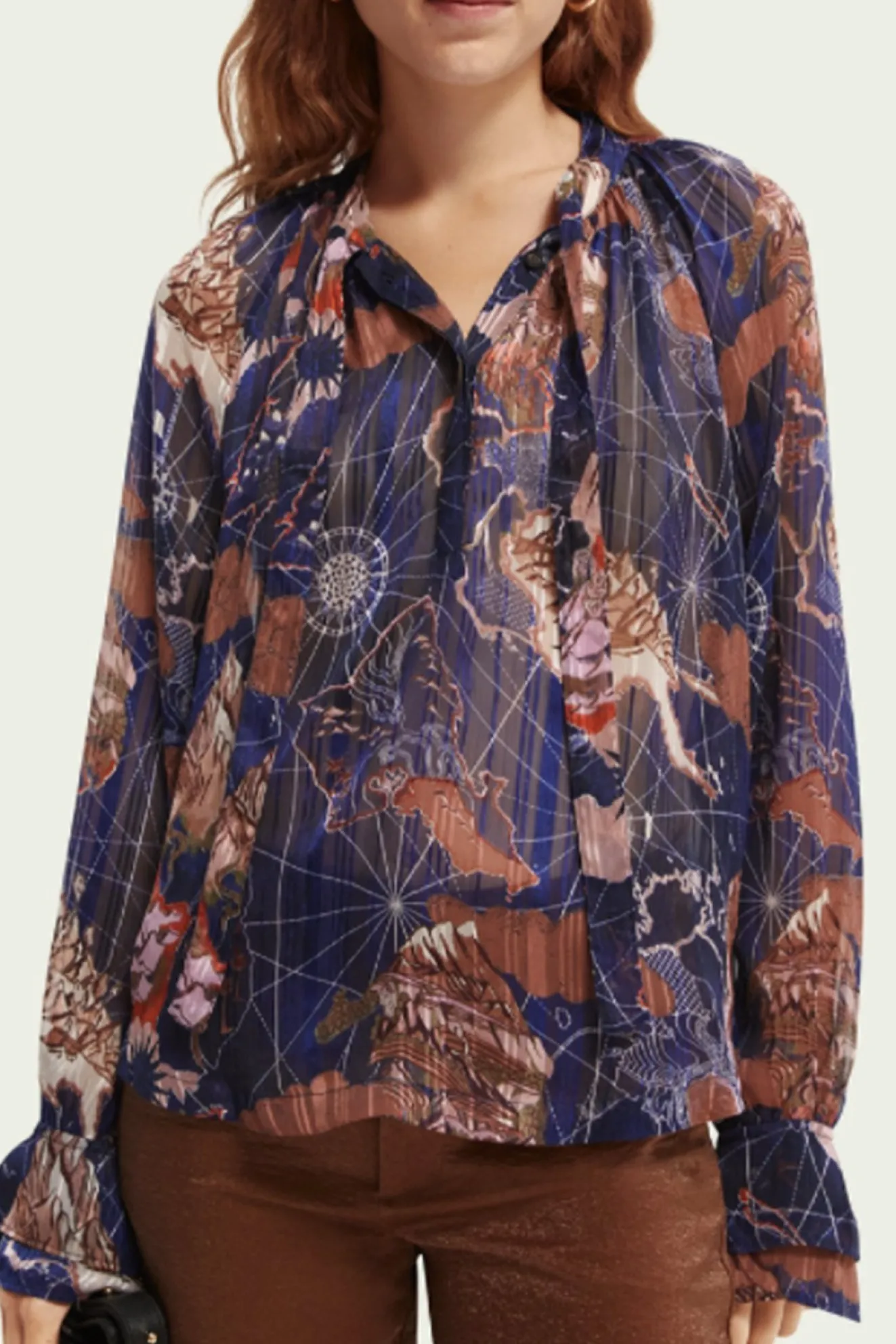 Scotch & Soda Printed Sheer Ruffle Top