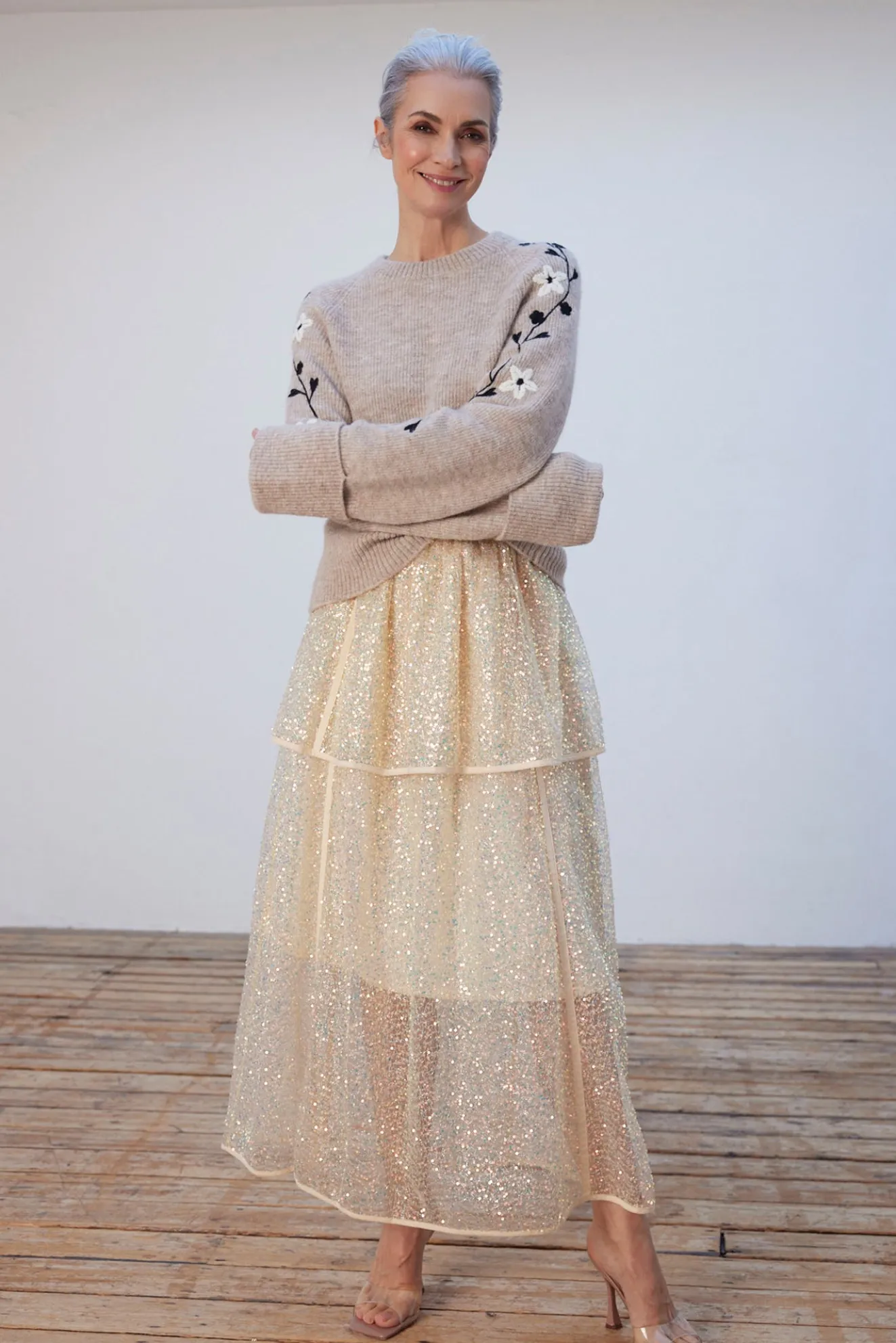 Stella Nova Becca Seashell Shimmer Sequin Skirt