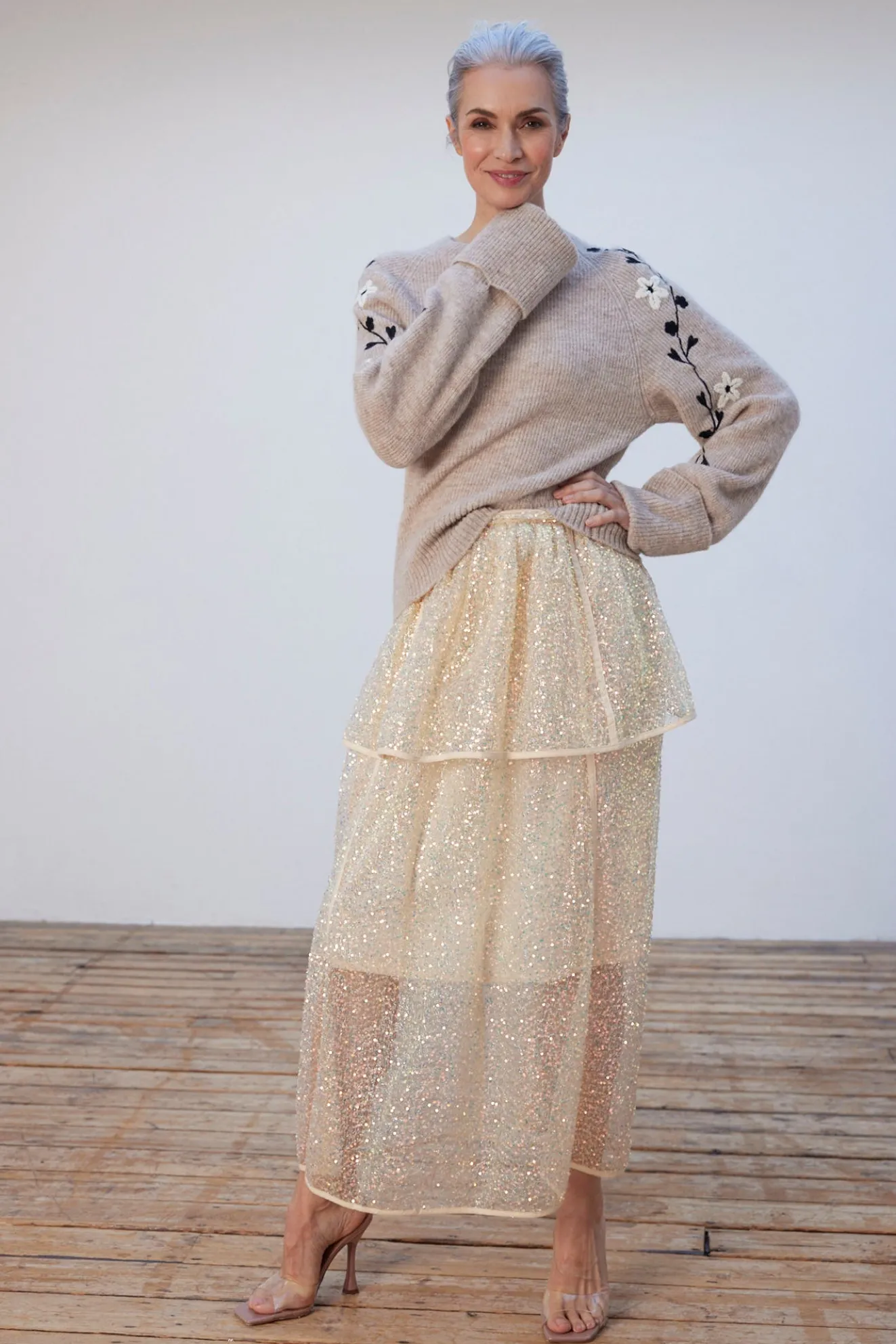 Stella Nova Becca Seashell Shimmer Sequin Skirt