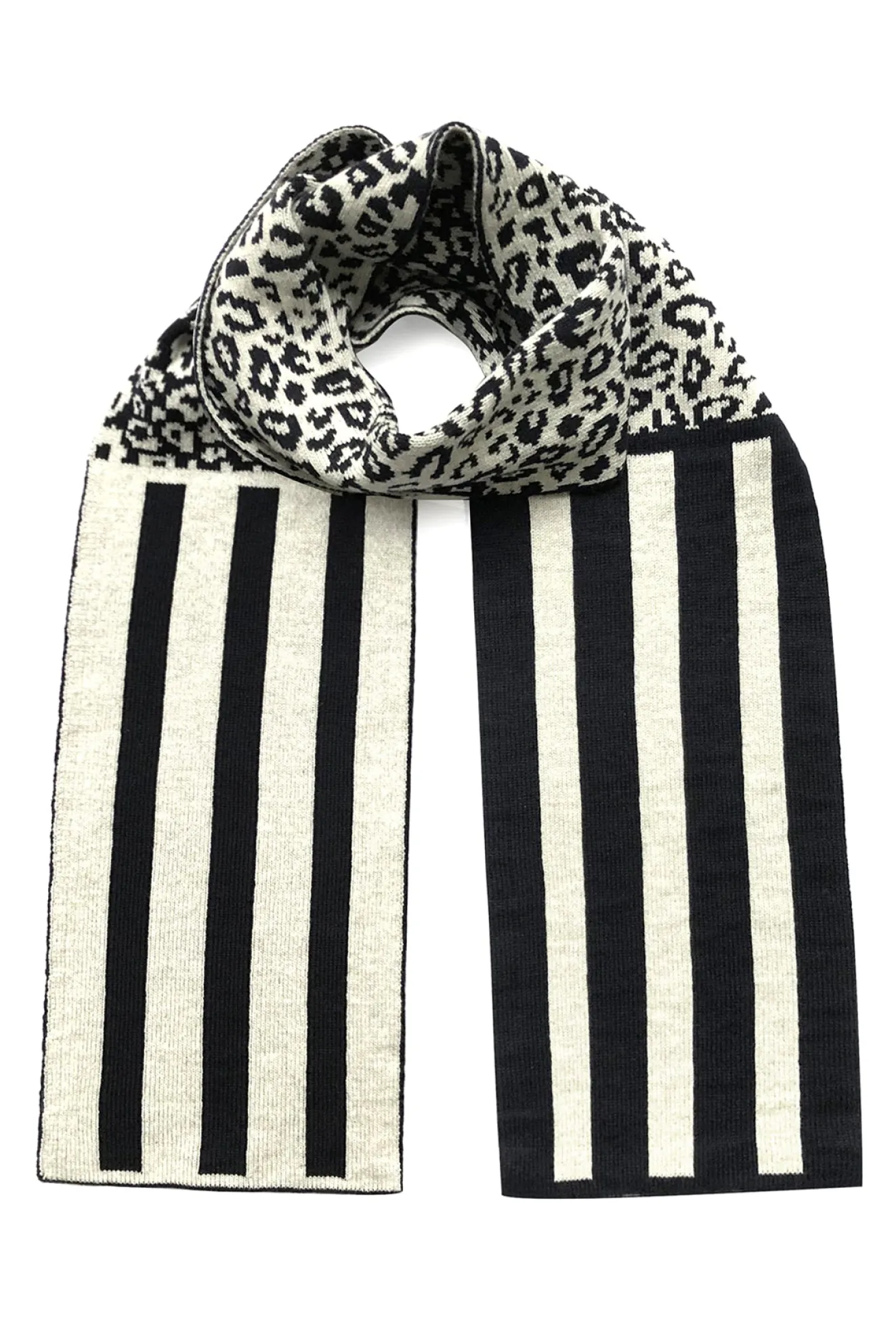 Leopard & Stripe Wool & Cashmere Black Scarf