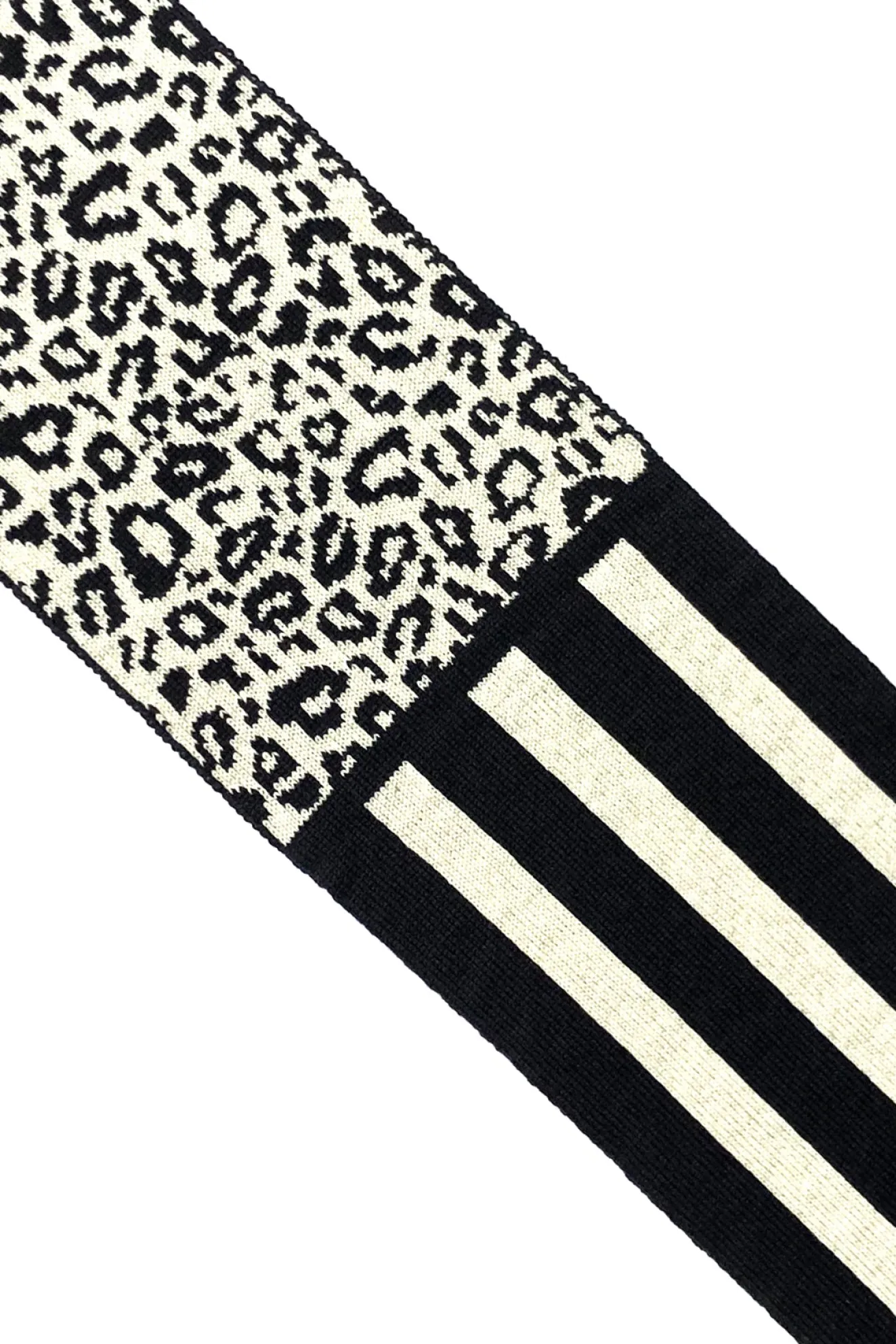 Leopard & Stripe Wool & Cashmere Black Scarf