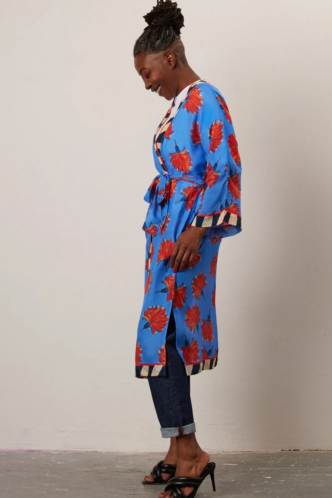 Pom Amsterdam Flowers Marina Blue Kimono