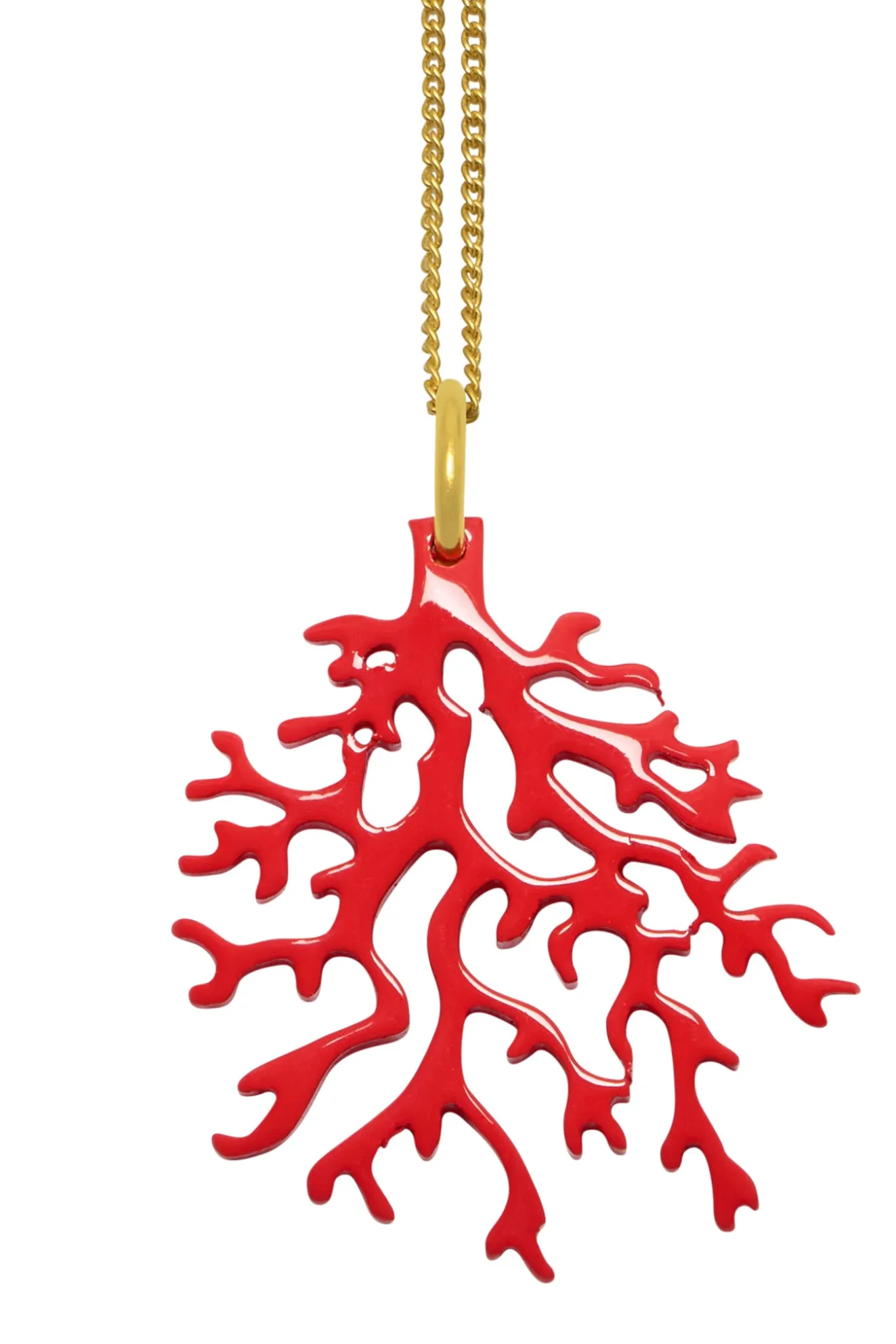 Rose Red Coral Shaped Gold Pendant Necklace