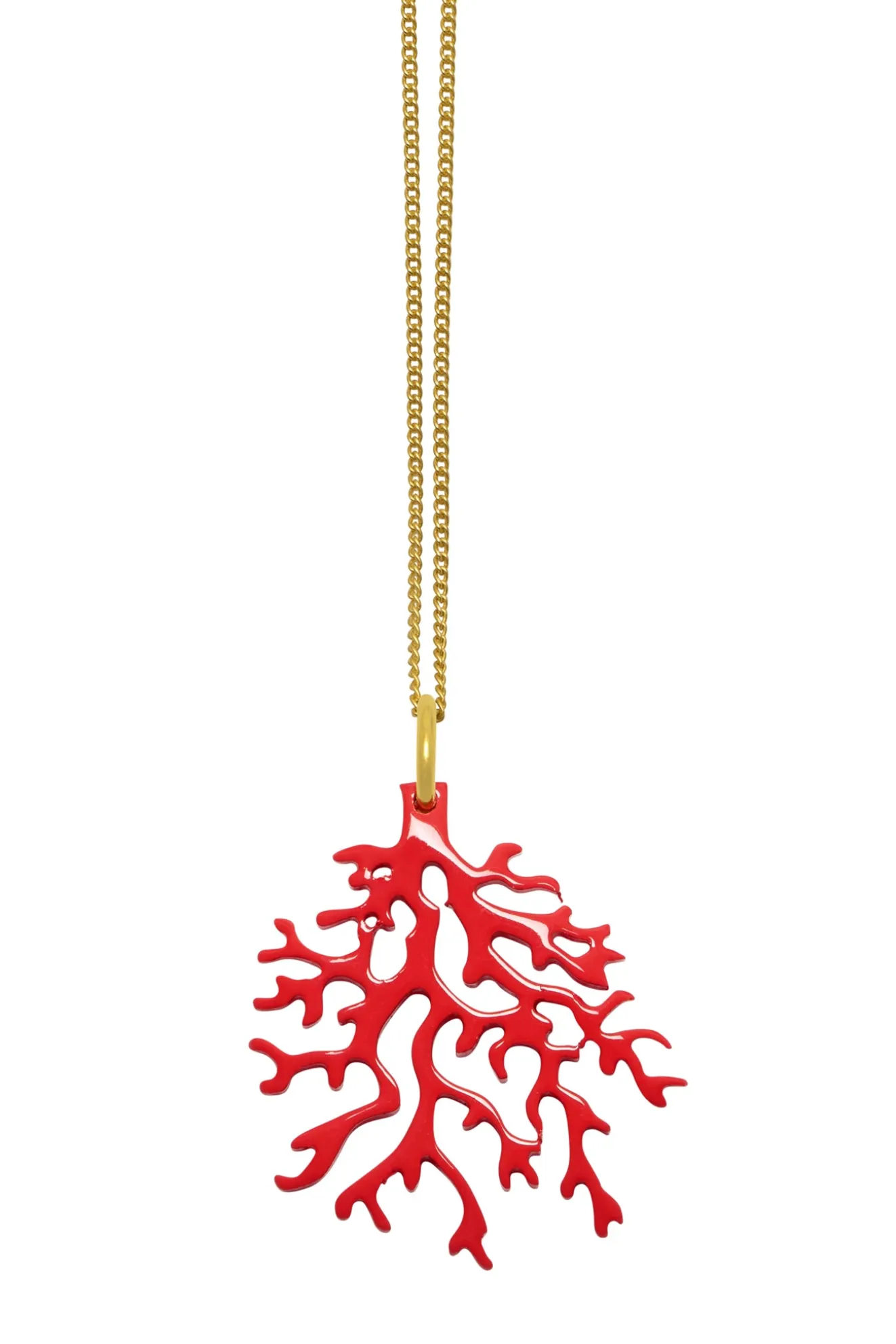 Rose Red Coral Shaped Gold Pendant Necklace