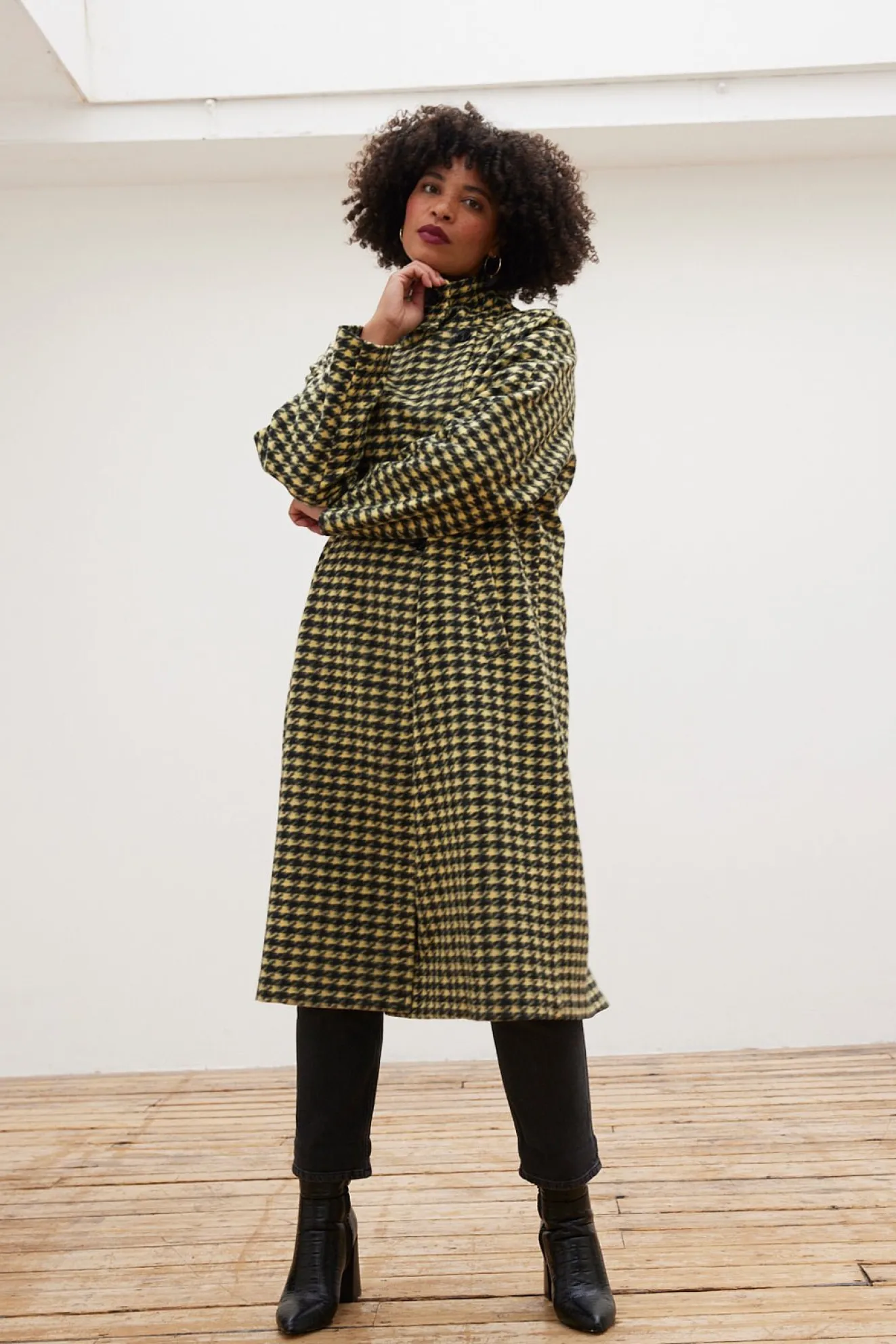 Jakke Henni Faux Wool Houndstooth Print Coat