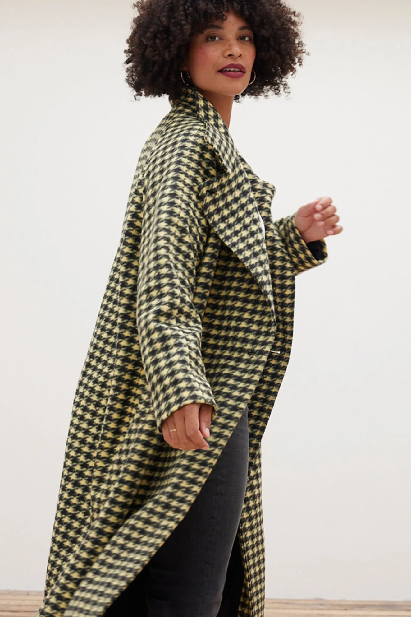 Jakke Henni Faux Wool Houndstooth Print Coat